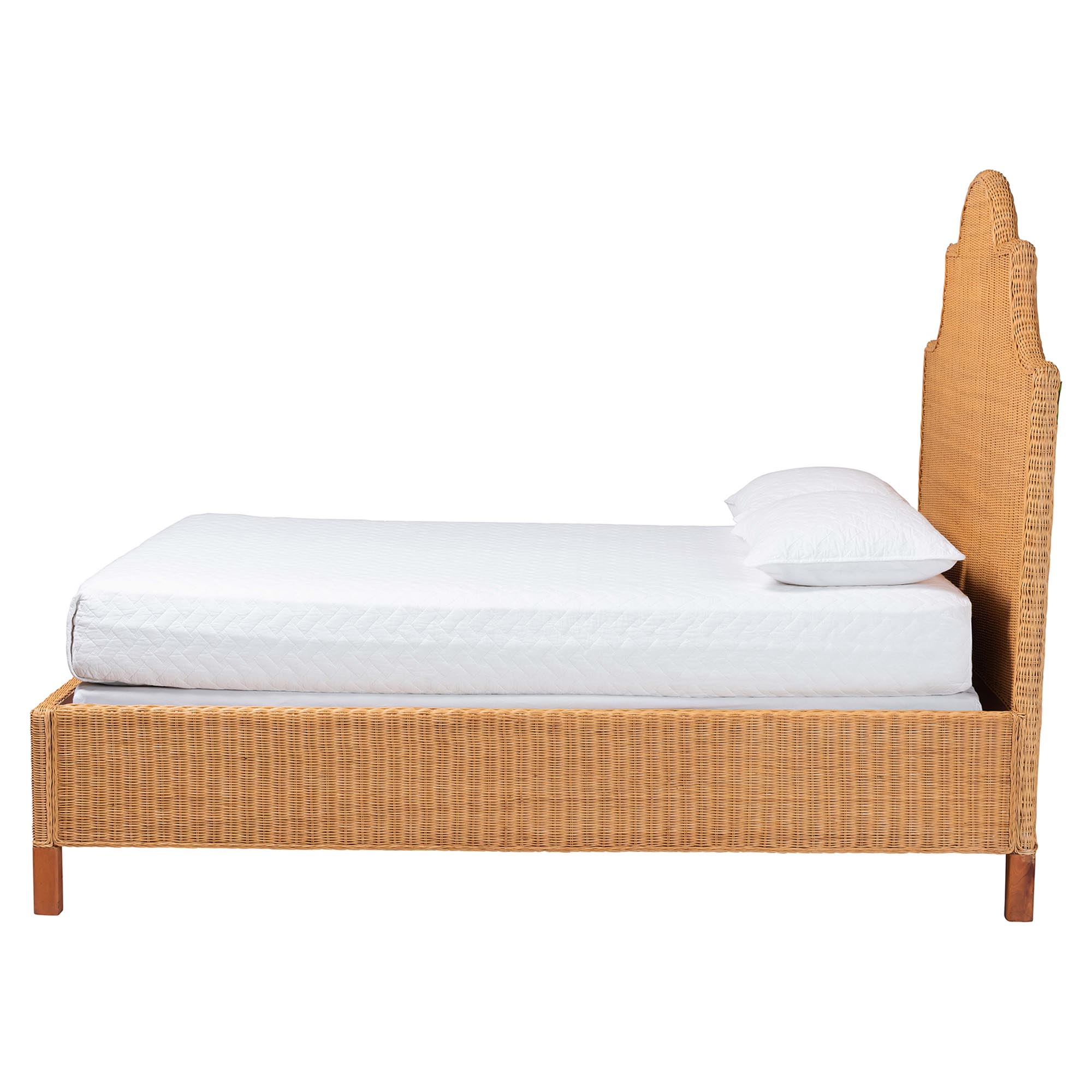 bali & pari Melanie Natural Rattan Bed - Coastal Boho Bed Frame with Scalloped Headboard, King