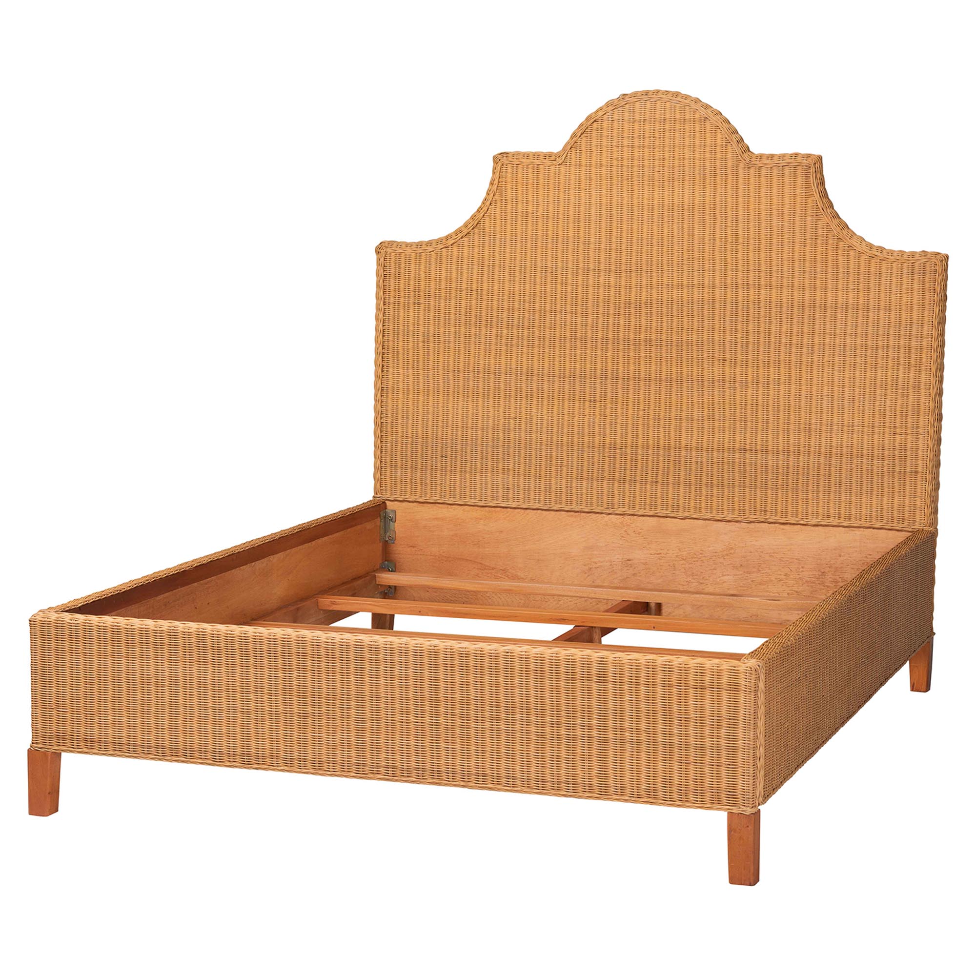 bali & pari Melanie Natural Rattan Bed - Coastal Boho Bed Frame with Scalloped Headboard, King