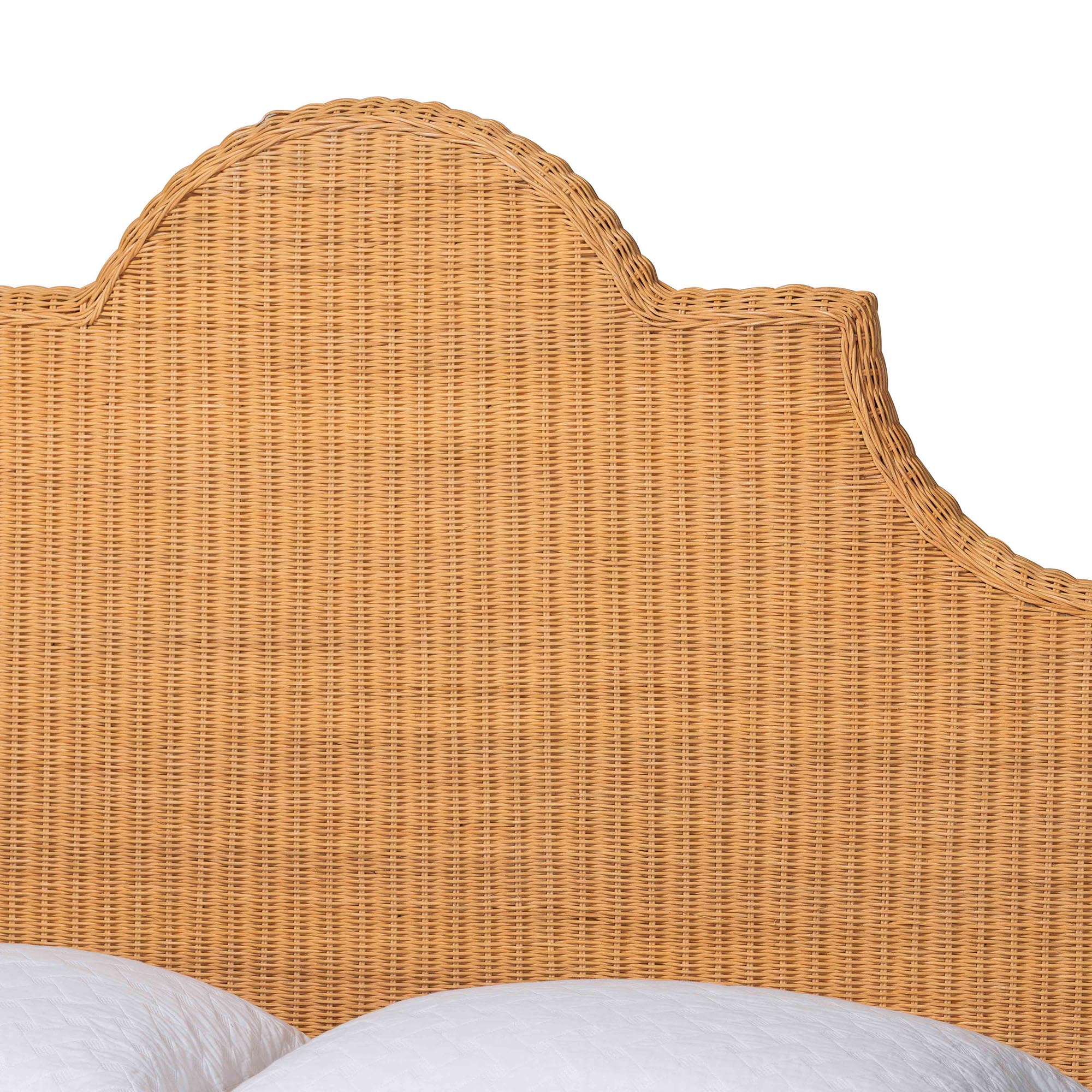 bali & pari Melanie Natural Rattan Bed - Coastal Boho Bed Frame with Scalloped Headboard, King