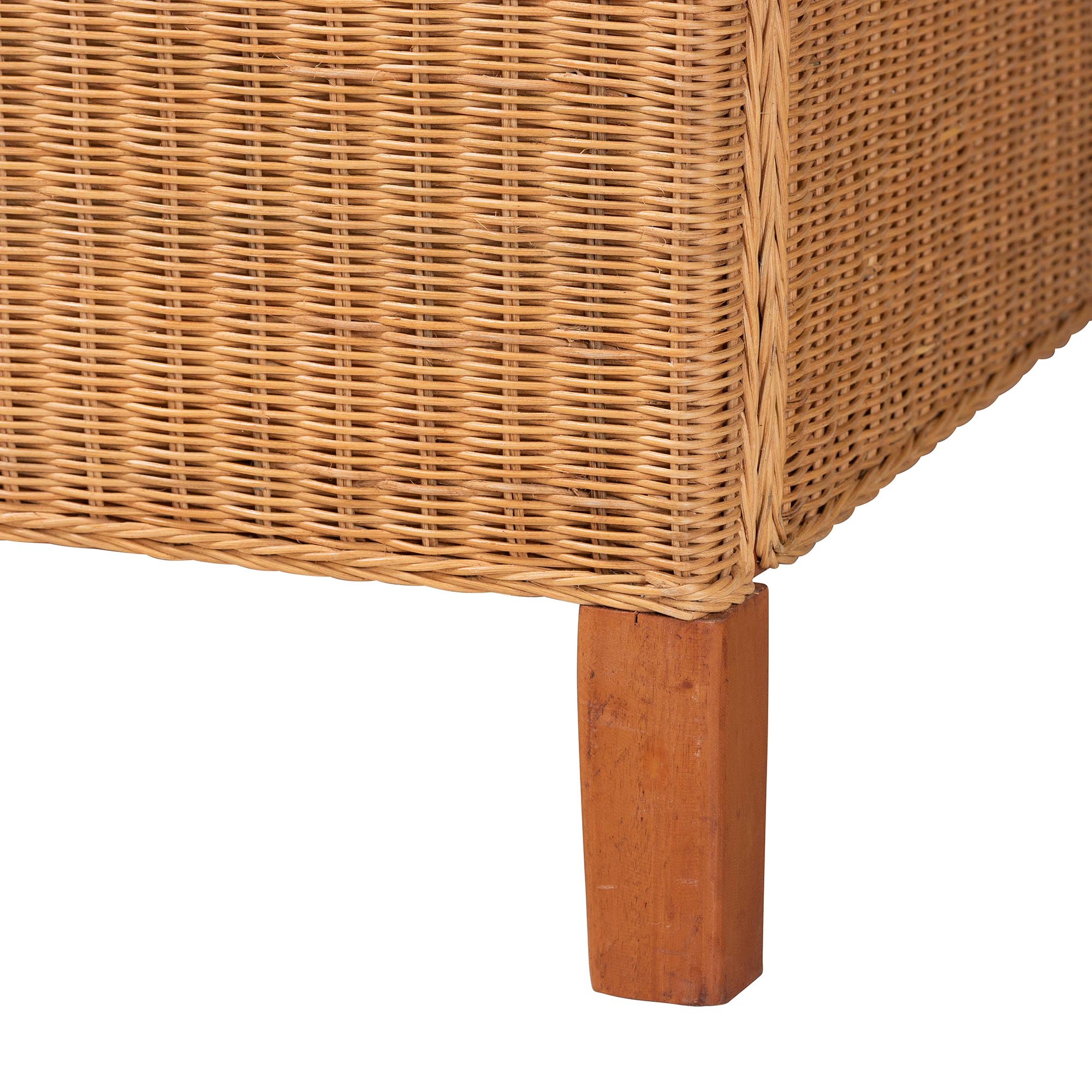 bali & pari Melanie Natural Rattan Bed - Coastal Boho Bed Frame with Scalloped Headboard, Queen