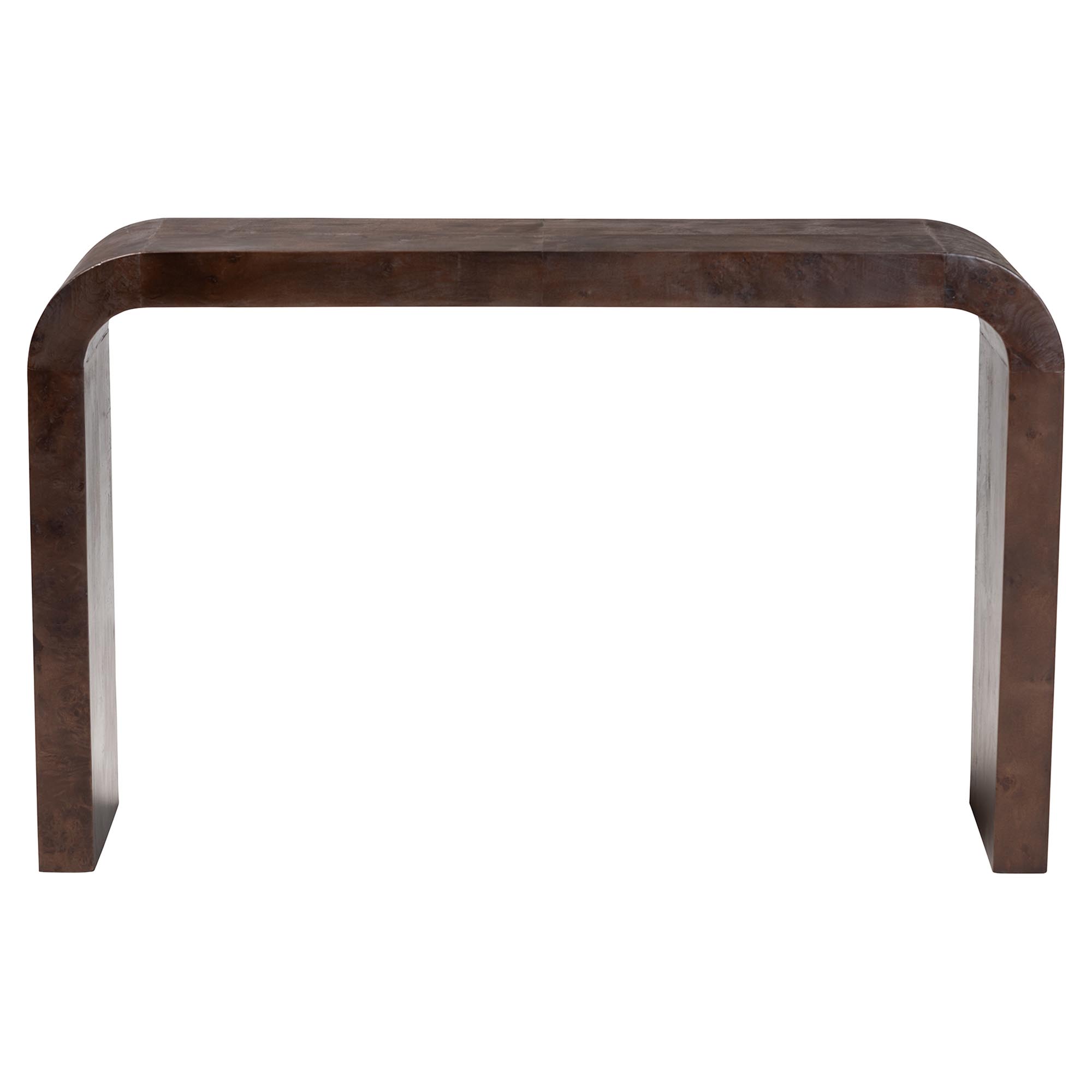 bali & pari Revelle Real Burl Wood Console Table in Dark Walnut Brown - Modern Entryway or Sofa Table with Waterfall Design and Minimalist Silhouette for Living Room or Hallway