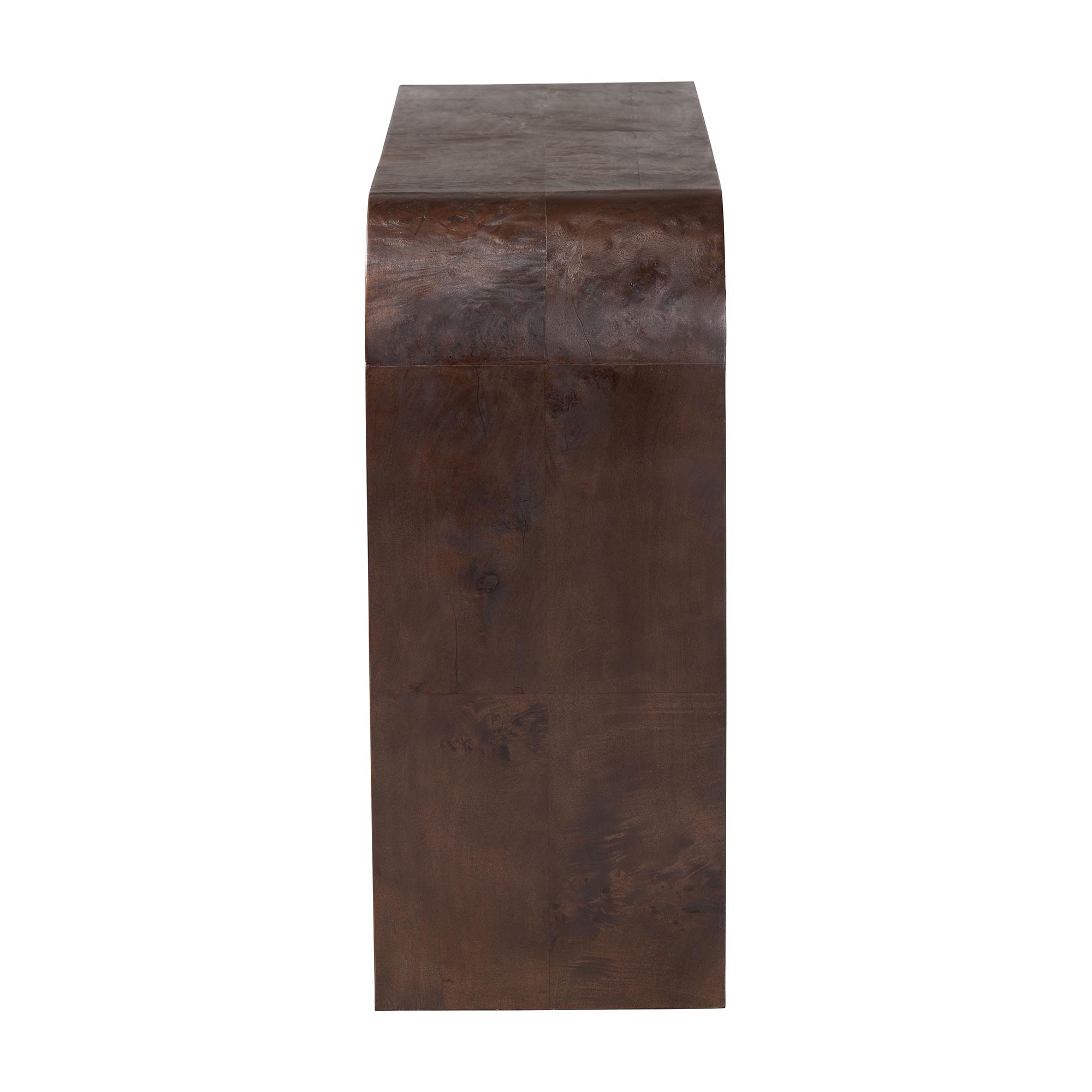 bali & pari Revelle Real Burl Wood Console Table in Dark Walnut Brown - Modern Entryway or Sofa Table with Waterfall Design and Minimalist Silhouette for Living Room or Hallway