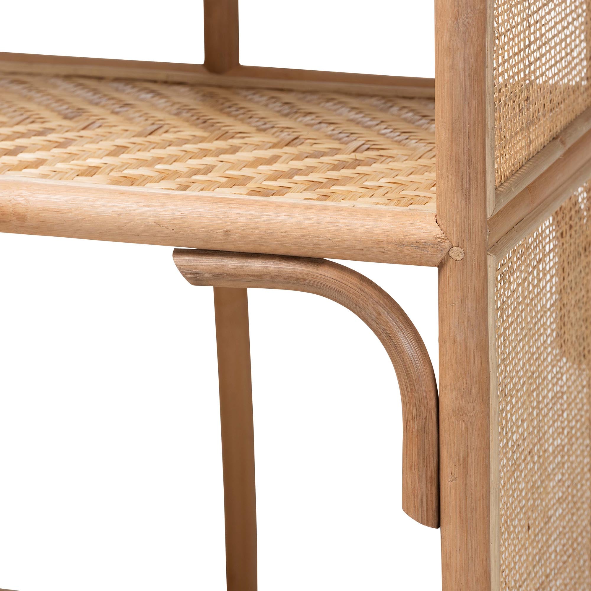 bali & pari Natania Natural Rattan 4-Tier Display Shelf - Handwoven Arched Bookcase with Webbed Side Panels, Boho Coastal Design for Living Room, Entryway, or Bedroom
