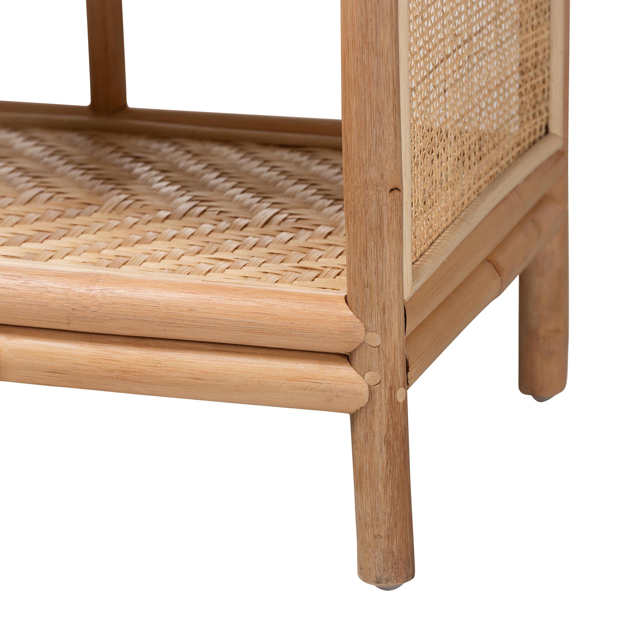 bali & pari Natania Natural Rattan 4-Tier Display Shelf - Handwoven Arched Bookcase with Webbed Side Panels, Boho Coastal Design for Living Room, Entryway, or Bedroom