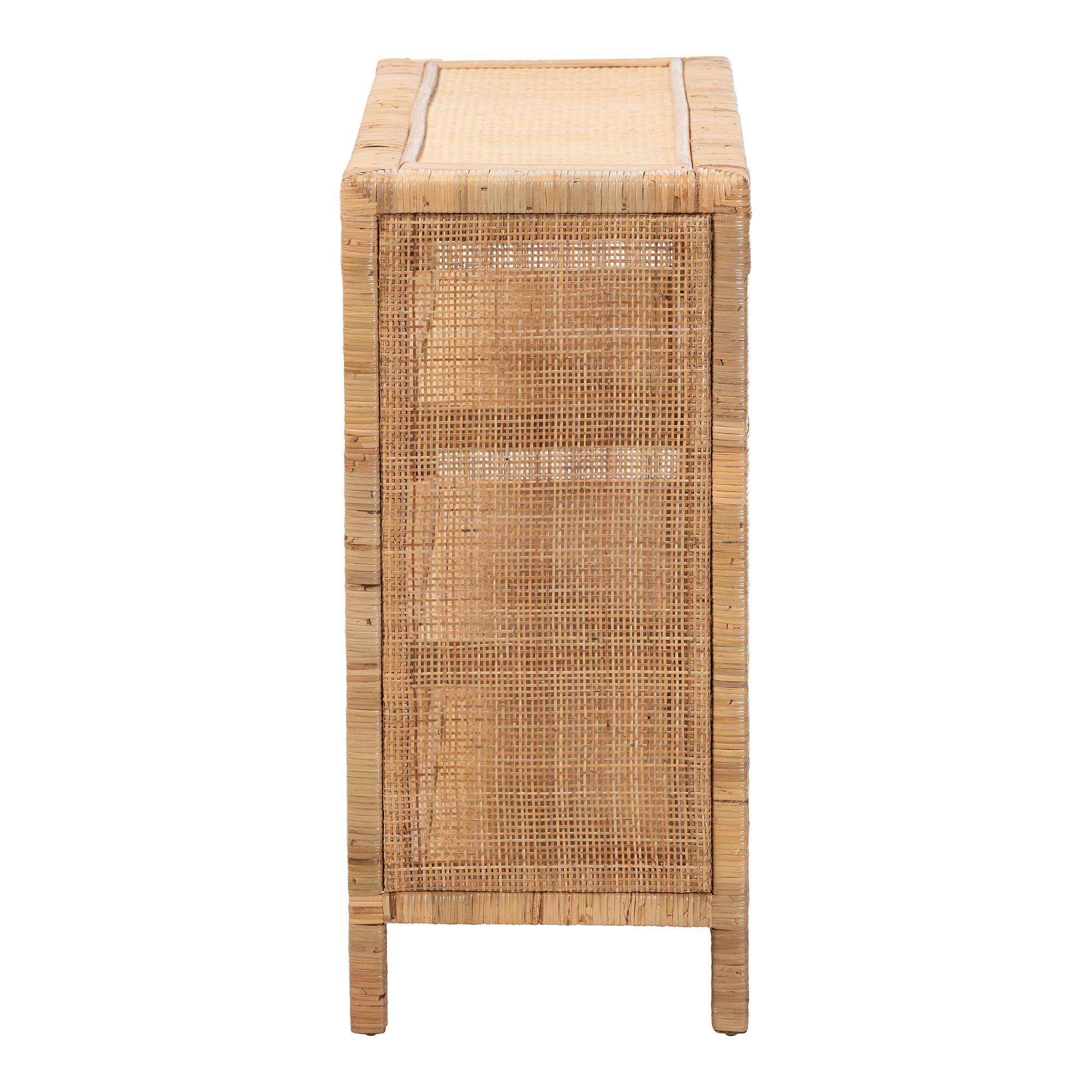 bali & pari Abelia Natural Rattan 4-Tier Display Shelf - Handwoven Boho Coastal Bookcase or Entryway Storage, Lightweight Wicker Accent Furniture