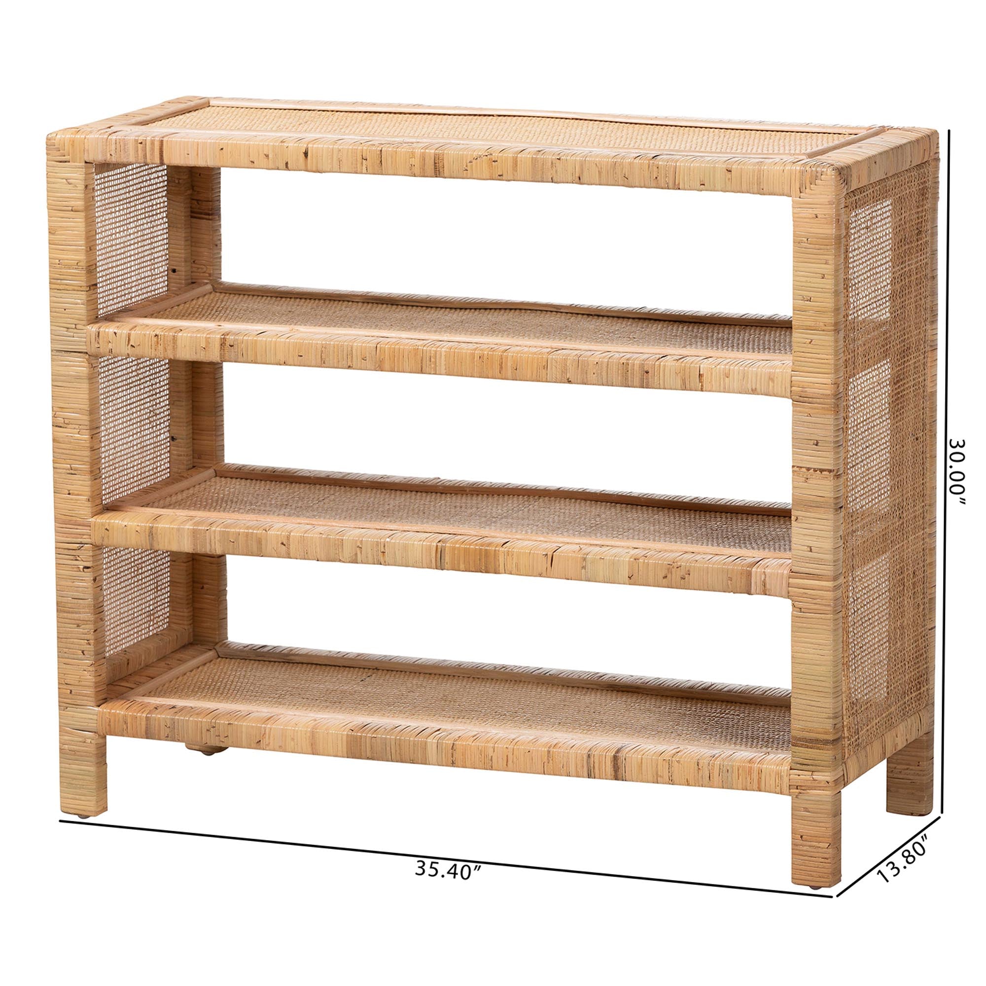 bali & pari Abelia Natural Rattan 4-Tier Display Shelf - Handwoven Boho Coastal Bookcase or Entryway Storage, Lightweight Wicker Accent Furniture