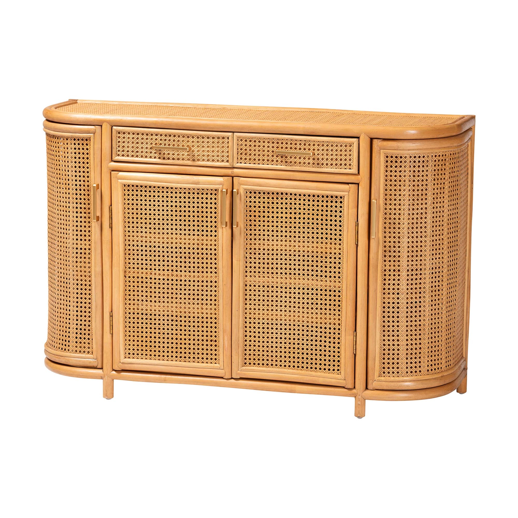 bali & pari McKenna Natural Rattan Sideboard - Handwoven Wicker Buffet Credenza, Boho Coastal Style for Dining or Living Room, 2-Drawer