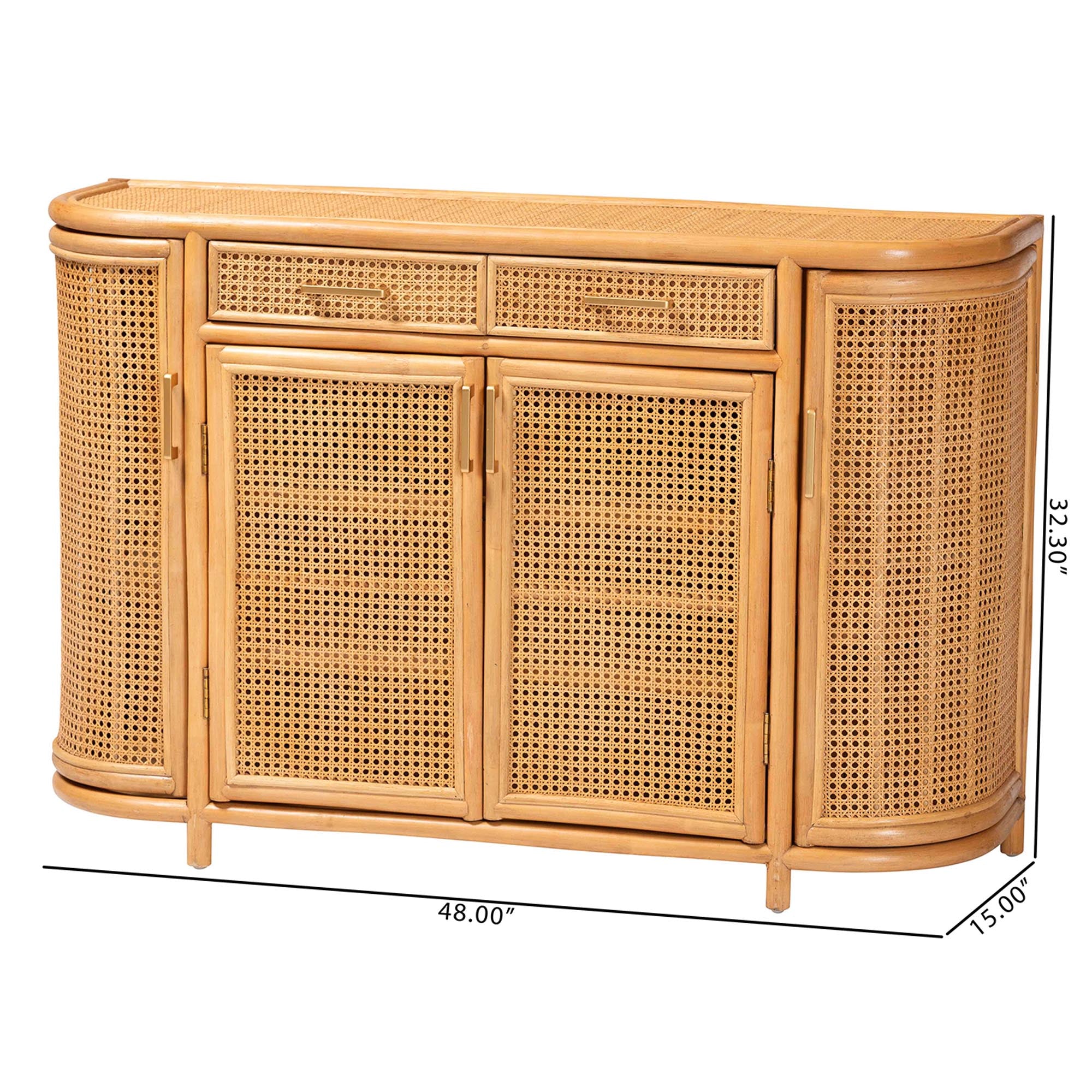 bali & pari McKenna Natural Rattan Sideboard - Handwoven Wicker Buffet Credenza, Boho Coastal Style for Dining or Living Room, 2-Drawer