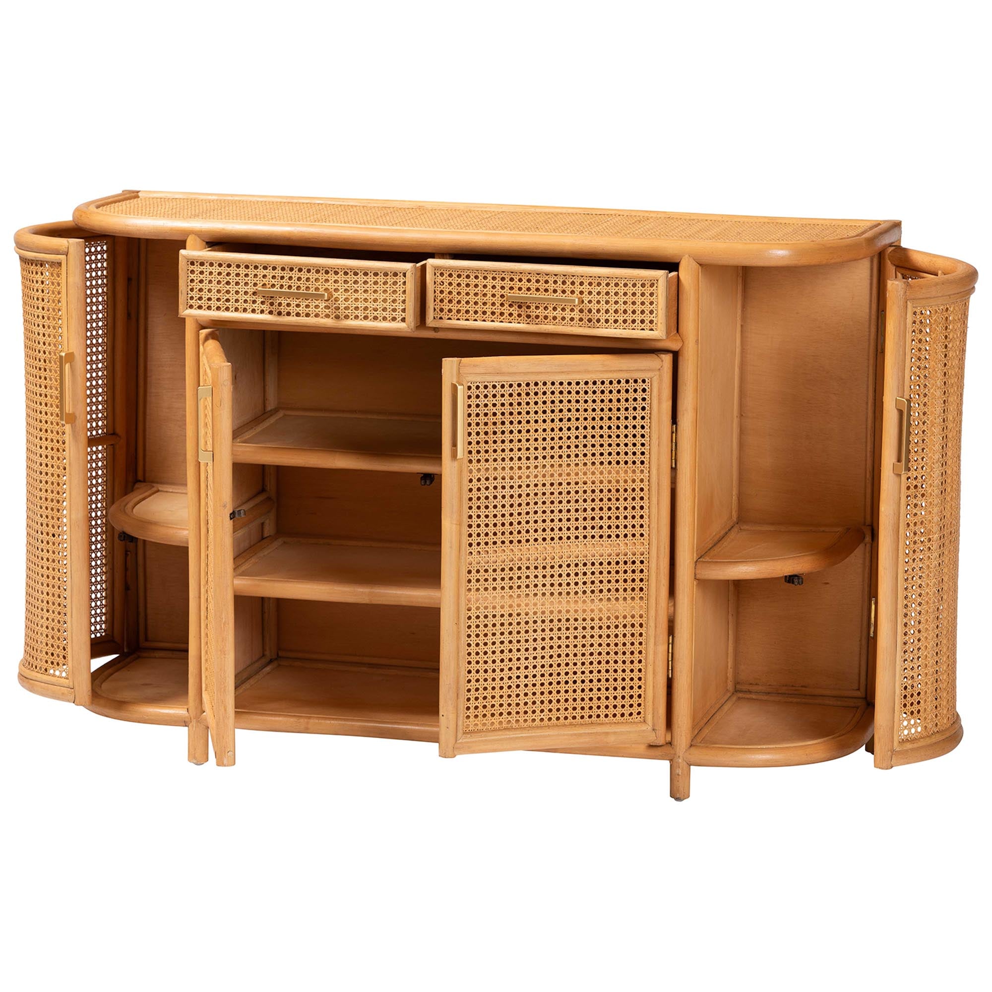 bali & pari McKenna Natural Rattan Sideboard - Handwoven Wicker Buffet Credenza, Boho Coastal Style for Dining or Living Room, 2-Drawer
