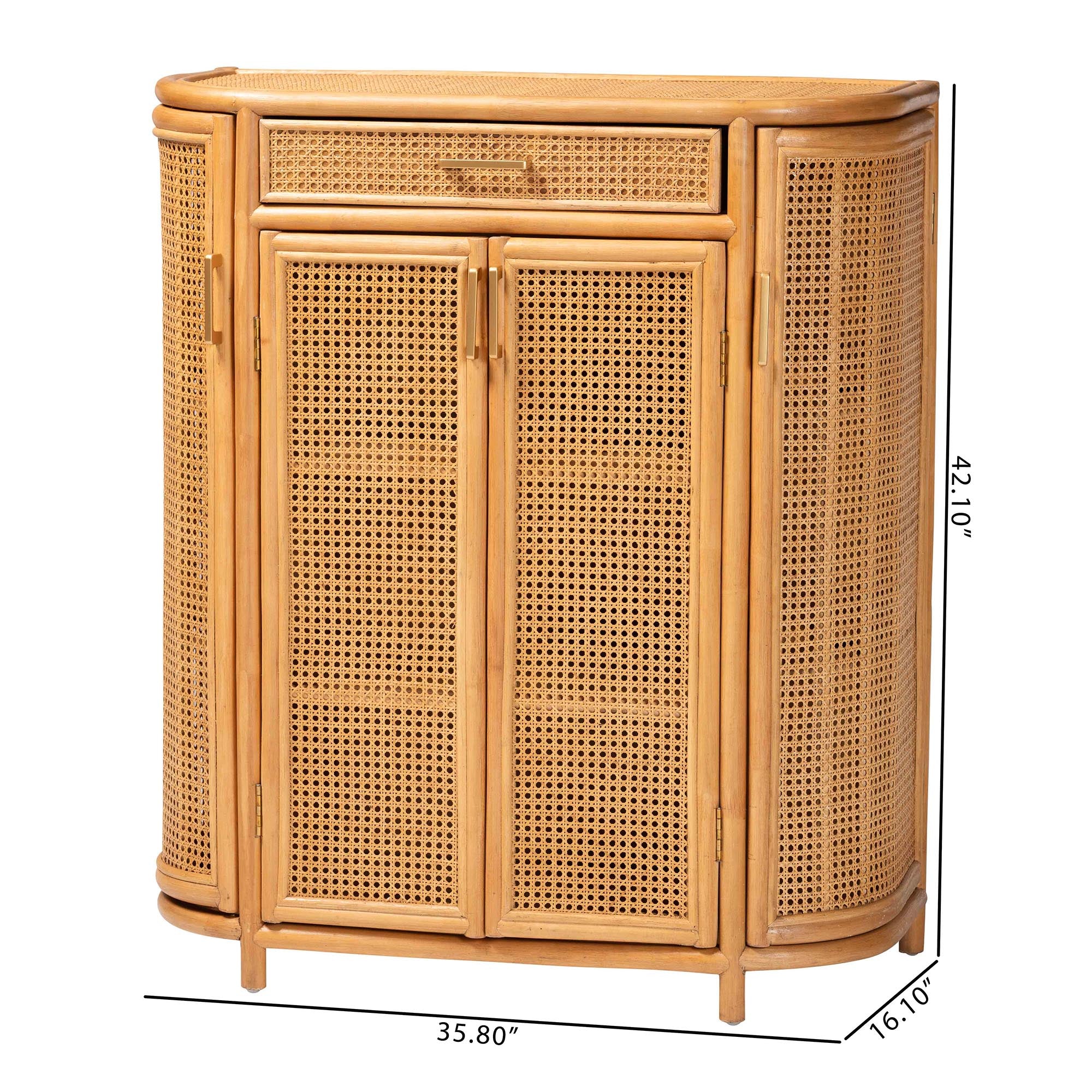 bali & pari McKenna Natural Rattan Storage Cabinet - Handwoven Wicker Accent Cabinet, Boho Coastal Style for Living Room or Entryway, 1-Drawer