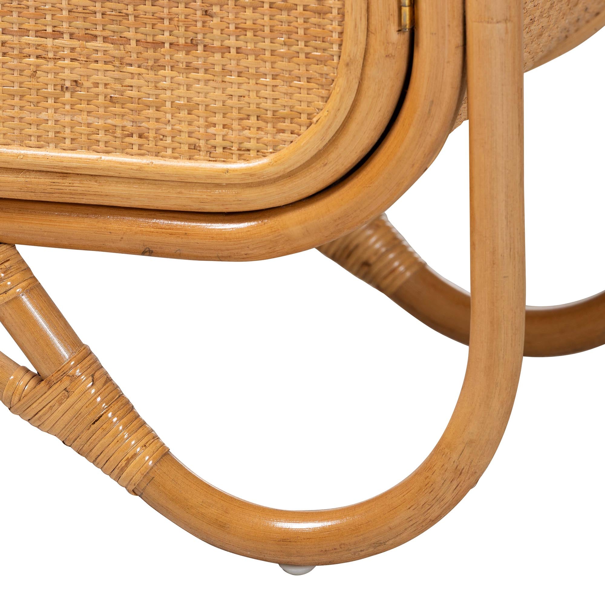 bali & pari Noreen Peacock Fan Natural Rattan Cabinet - Handcrafted Rattan Pole Hutch with Woven Doors and Shelves, Boho Coastal Accent Shelving and Display Unit