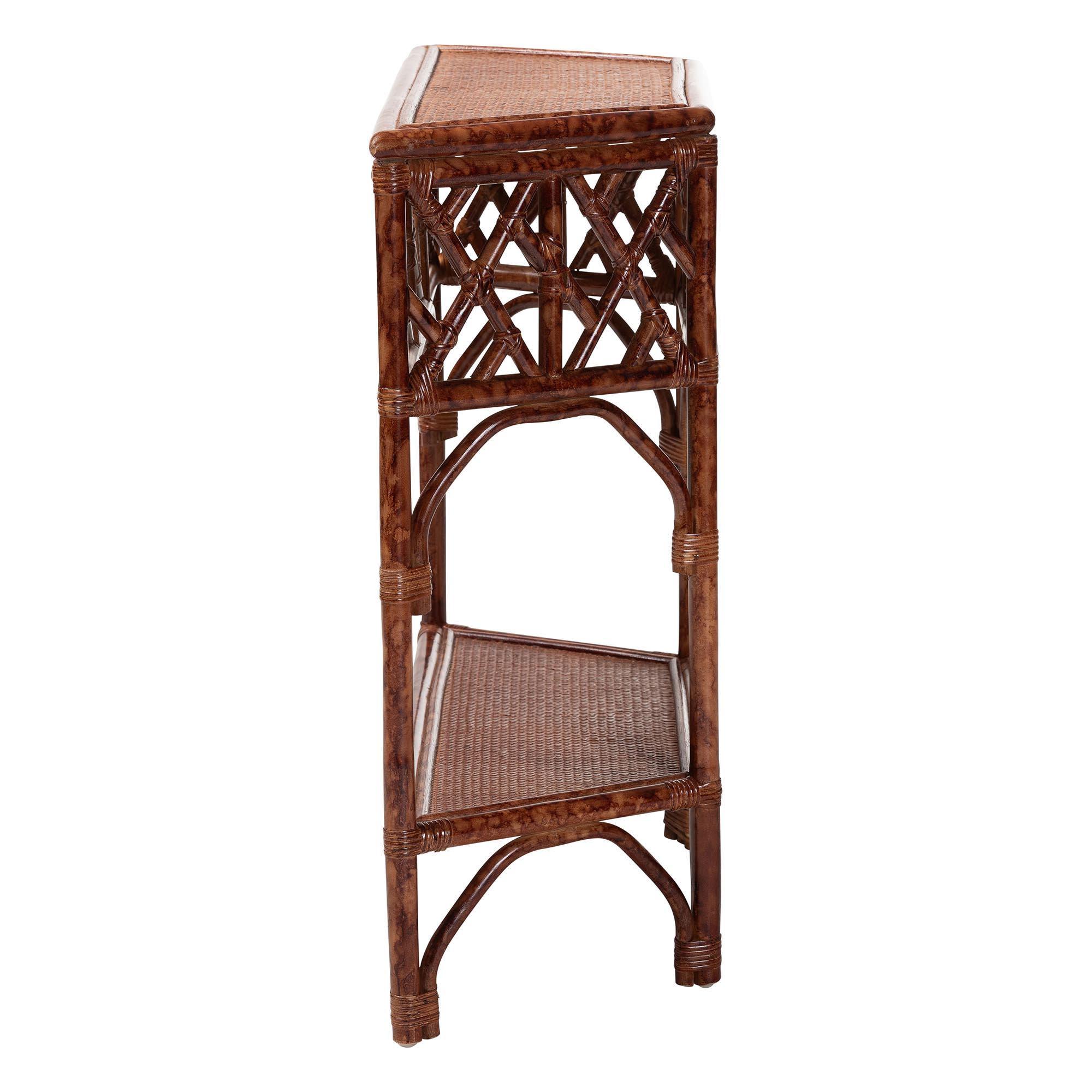 bali & pari Gaspar Marbled Tortoise Natural Rattan Console Table - Handcrafted Accent Table with Chippendale Design, Coastal Tropical Style for Entryway, Hallway, or Living Room