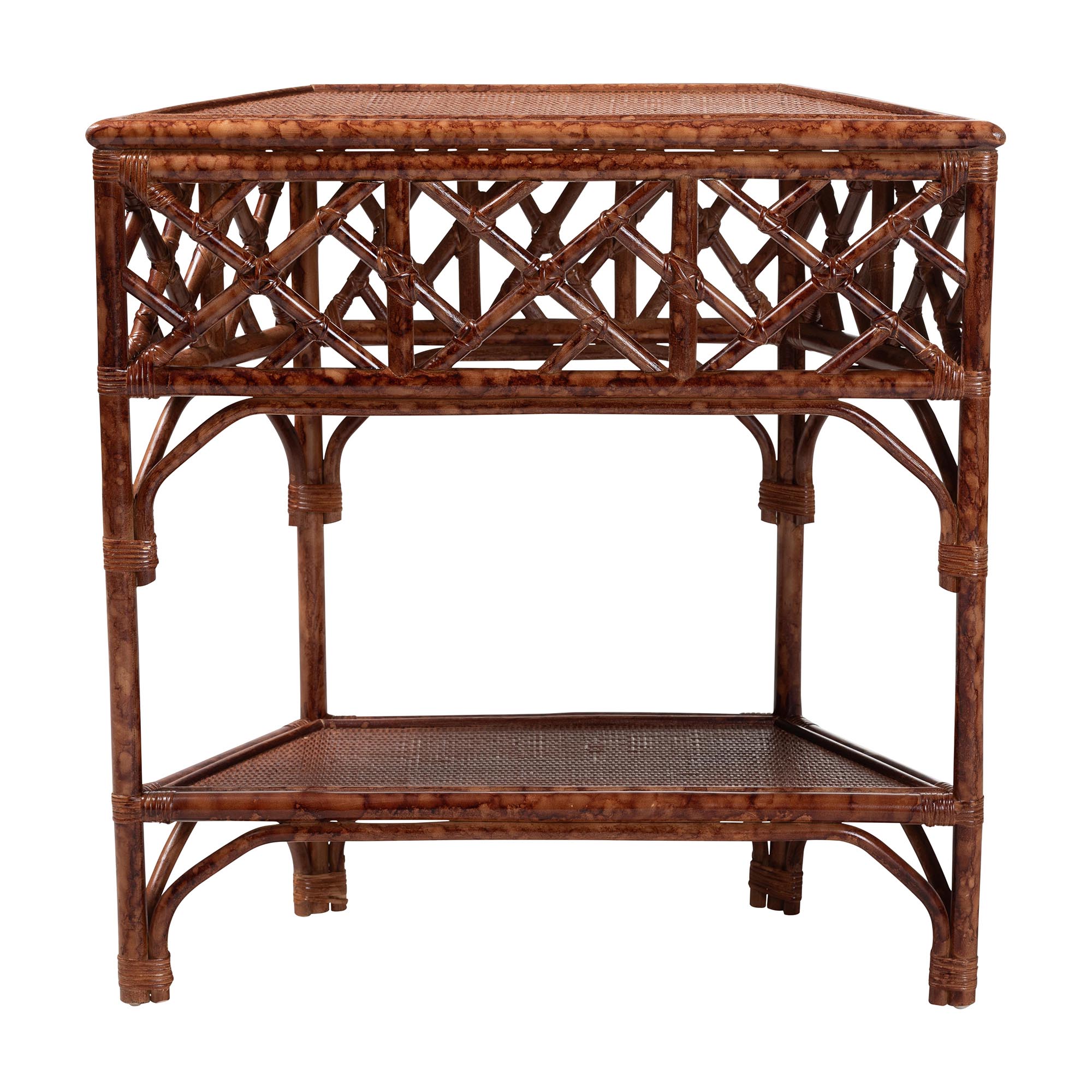 bali & pari Gaspar Marbled Tortoise Natural Rattan Console Table - Handcrafted Accent Table with Chippendale Design, Coastal Tropical Style for Entryway, Hallway, or Living Room