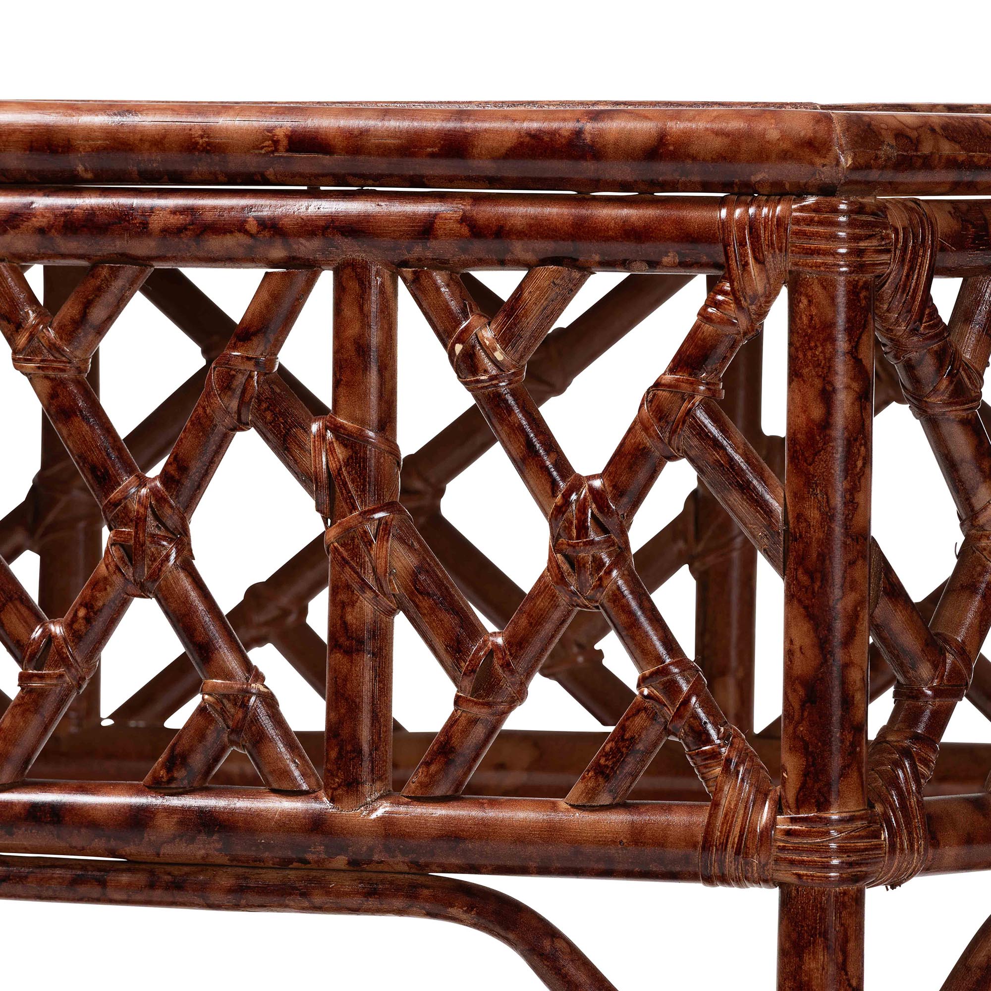 bali & pari Gaspar Marbled Tortoise Natural Rattan Console Table - Handcrafted Accent Table with Chippendale Design, Coastal Tropical Style for Entryway, Hallway, or Living Room