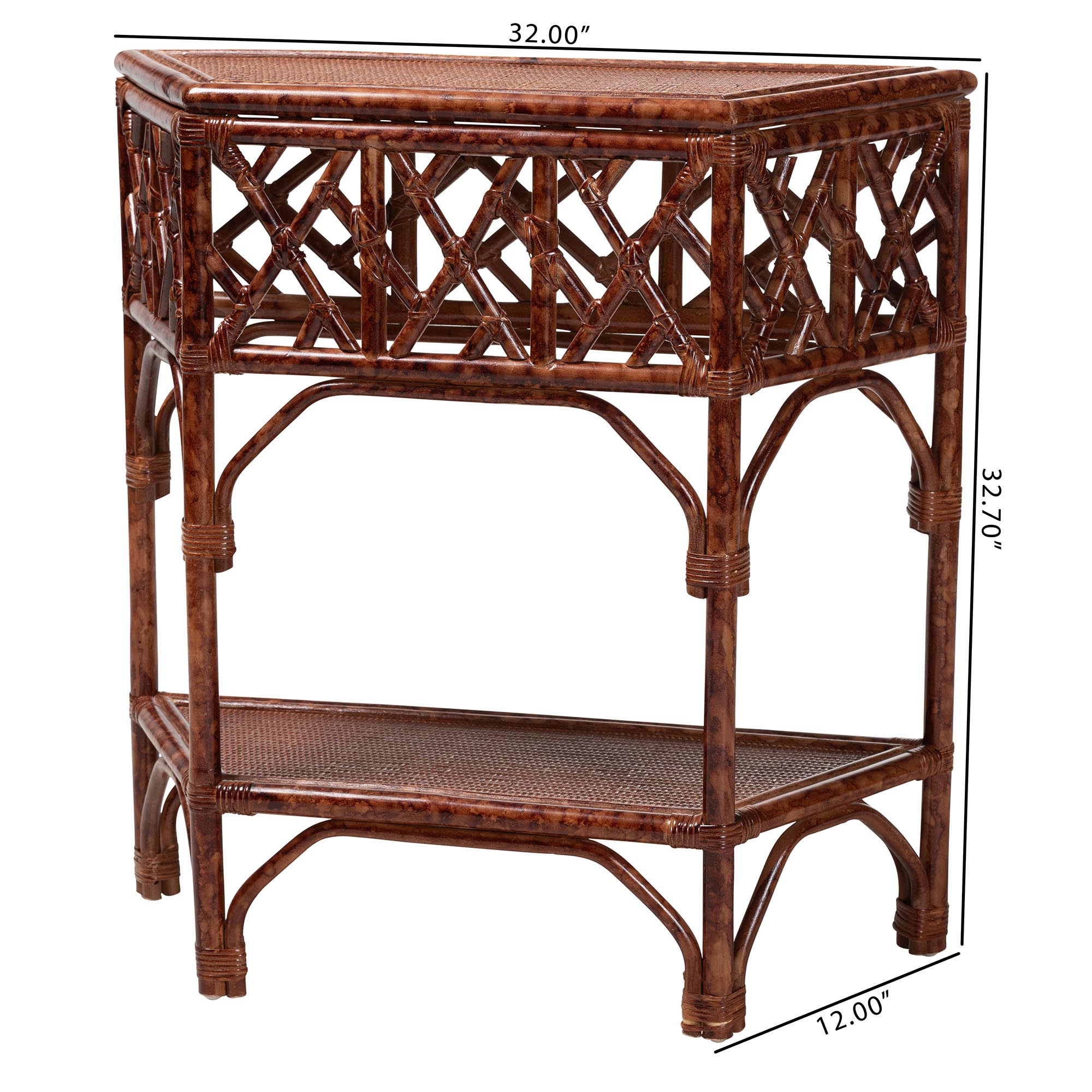 bali & pari Gaspar Marbled Tortoise Natural Rattan Console Table - Handcrafted Accent Table with Chippendale Design, Coastal Tropical Style for Entryway, Hallway, or Living Room