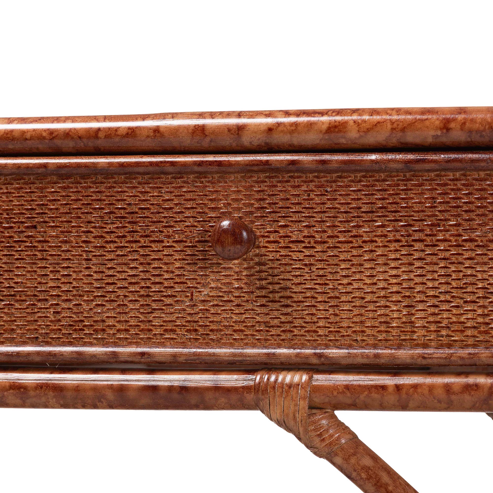 bali & pari Brier Marbled Tortoise Natural Rattan Console Table - Handcrafted Accent Table with 3-Drawers and Lower Shelf, Coastal Boho Style for Entryway, Hallway, or Living Room