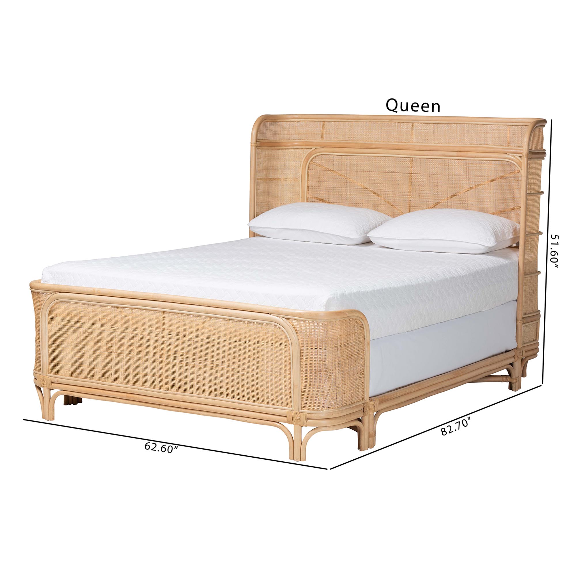 bali & pari Fiore Natural Rattan Bed Frame - Handwoven Wicker Headboard and Footboard with Curved Corners, Boho Coastal Natural Bedroom Furniture, Queen