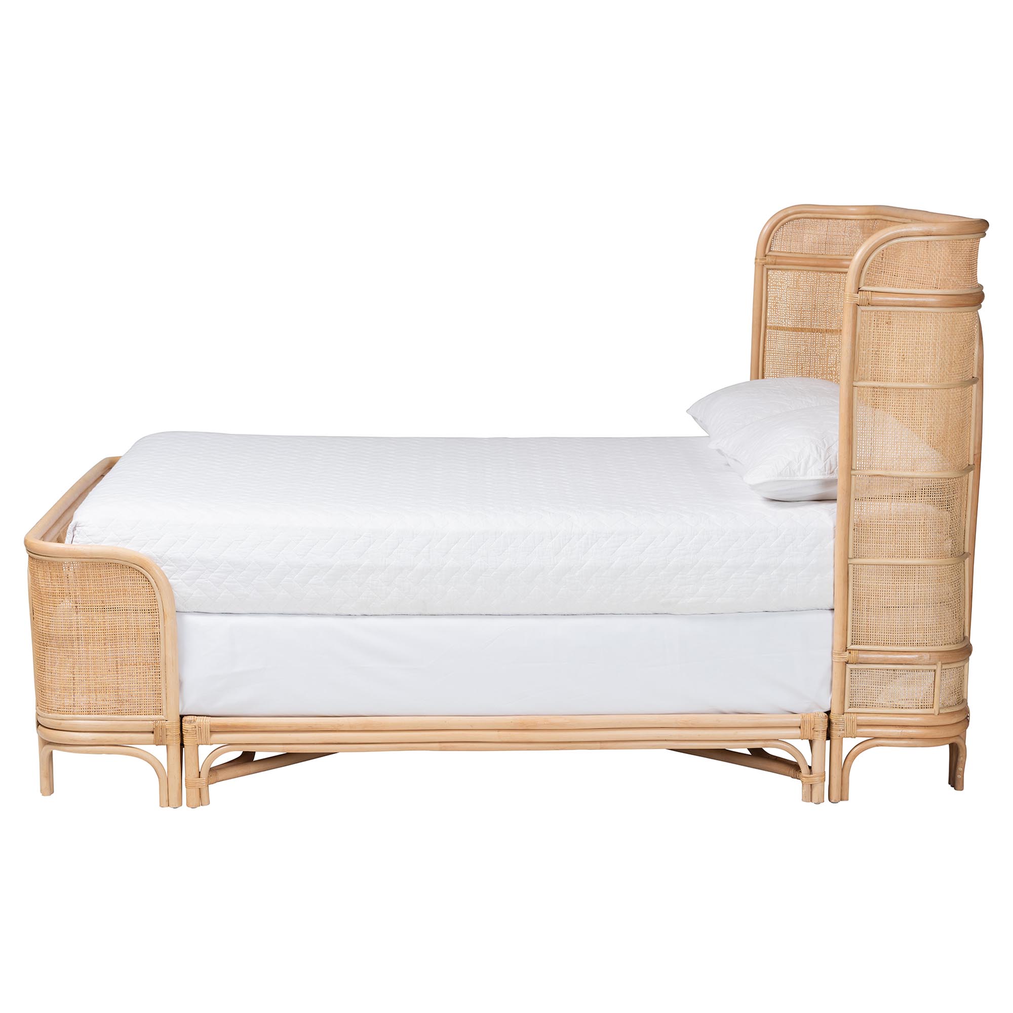 bali & pari Fiore Natural Rattan Bed Frame - Handwoven Wicker Headboard and Footboard with Curved Corners, Boho Coastal Natural Bedroom Furniture, Queen