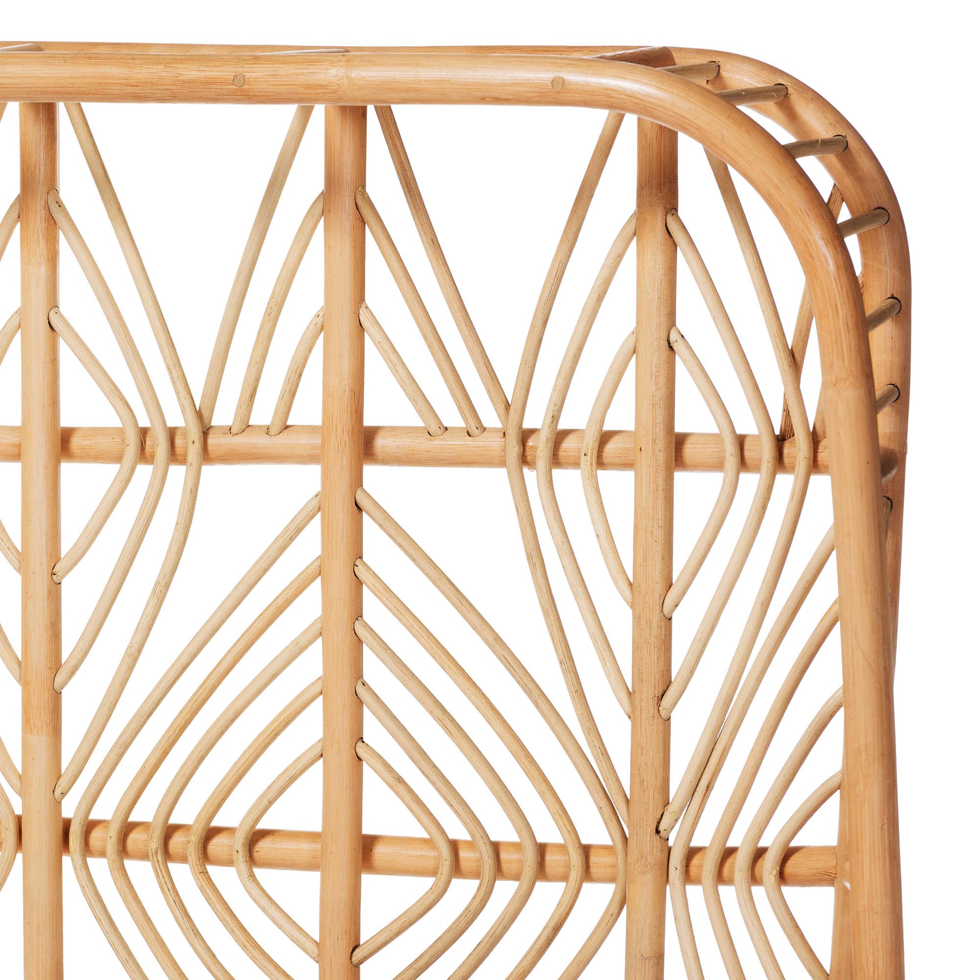 bali & pari Hadley Natural Rattan Bed Frame with Openwork Geometry Headboard and Footboard, Tropical Coastal Boho Bedroom Furniture, Queen