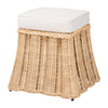 bali & pari Rotem Natural Rattan Ottoman with Cushion - Handwoven Wicker Pleated Skirt Accent Coffee Table or Extra Seating for Living Room or Sunroom, Small