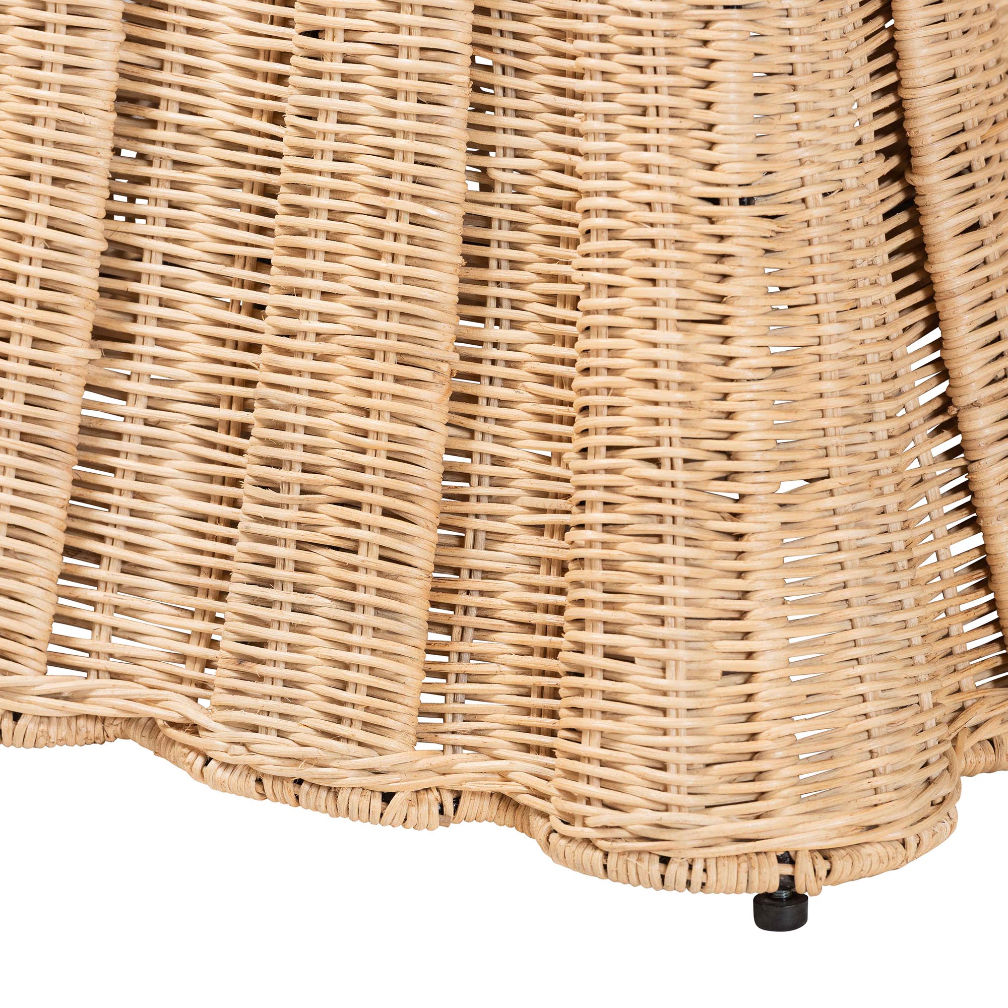 bali & pari Rotem Natural Rattan Ottoman with Cushion - Handwoven Wicker Pleated Skirt Accent Coffee Table or Extra Seating for Living Room or Sunroom, Small
