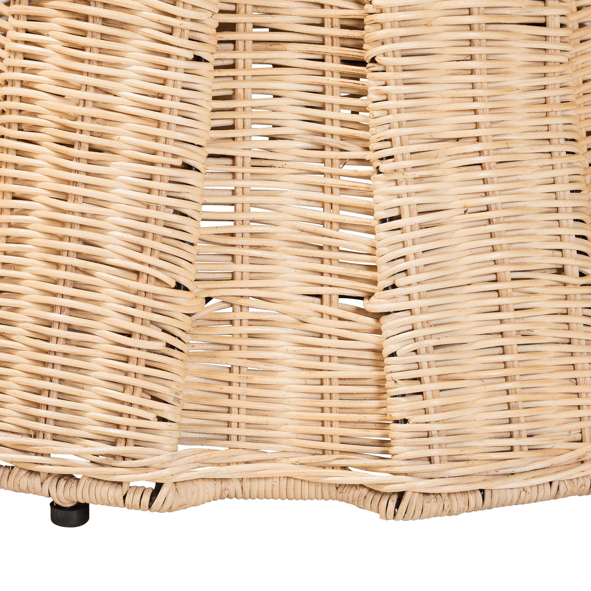 bali & pari Ying Round Natural Rattan Ottoman with Cushion - Handwoven Wicker Pleated Skirt Accent Coffee Table or Extra Seating for Living Room or Sunroom, Small