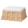 bali & pari Rotem Natural Rattan Ottoman with Cushion - Handwoven Wicker Pleated Skirt Accent Coffee Table or Extra Seating for Living Room or Sunroom, Large