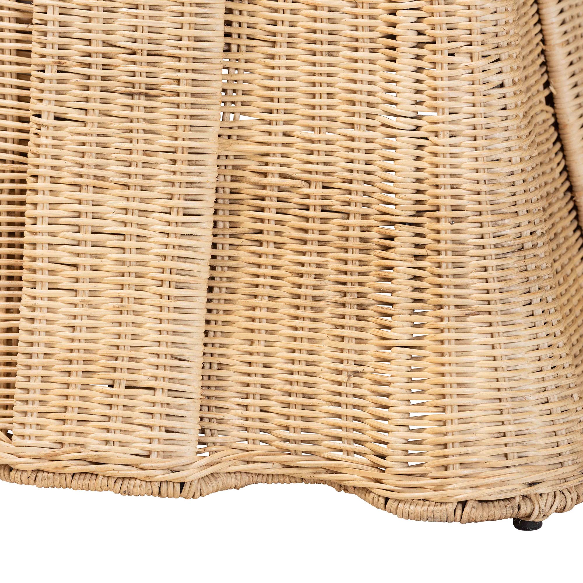 bali & pari Rotem Natural Rattan Ottoman with Cushion - Handwoven Wicker Pleated Skirt Accent Coffee Table or Extra Seating for Living Room or Sunroom, Large
