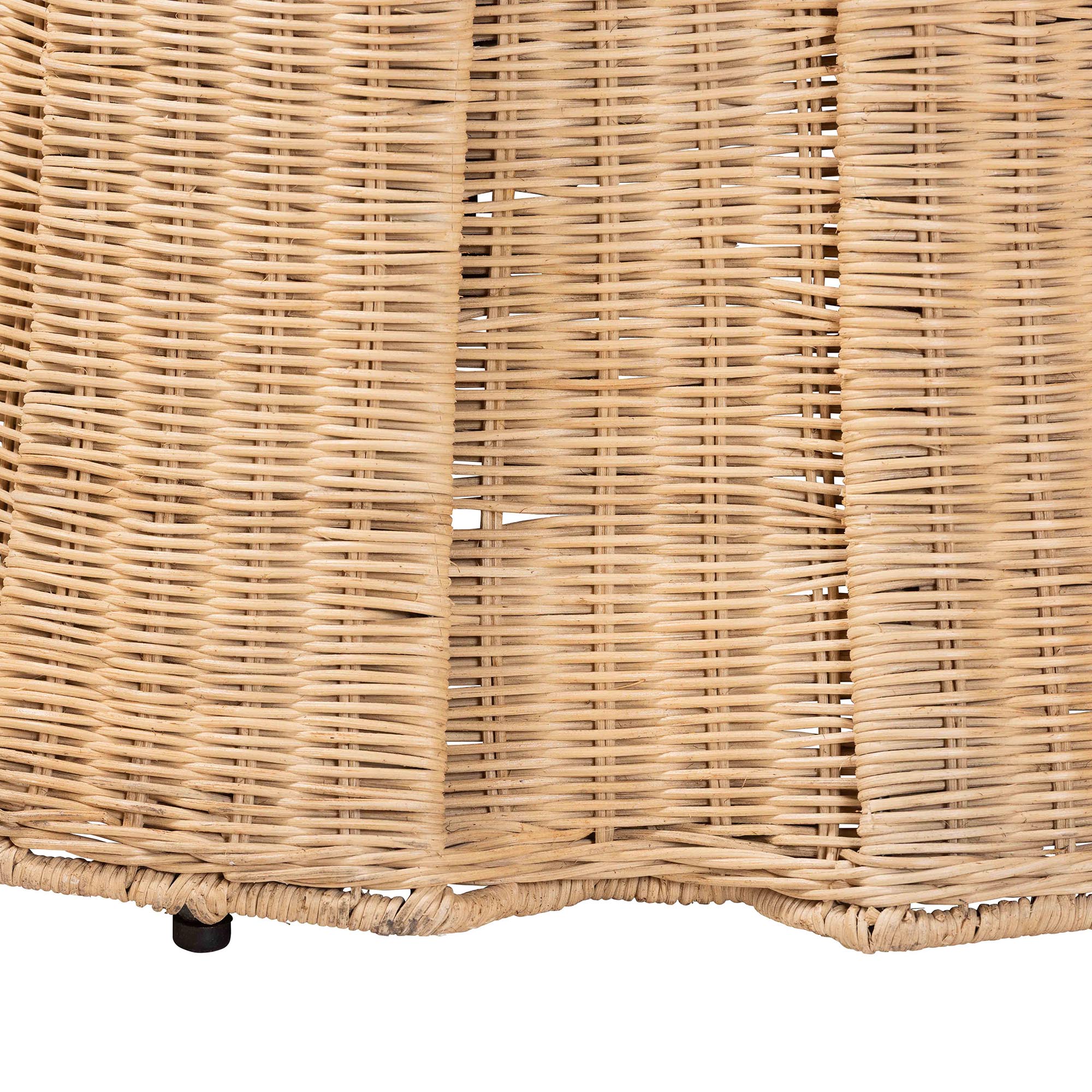 bali & pari Ying Round Natural Rattan Ottoman with Cushion - Handwoven Wicker Pleated Skirt Accent Coffee Table or Extra Seating for Living Room or Sunroom, Large