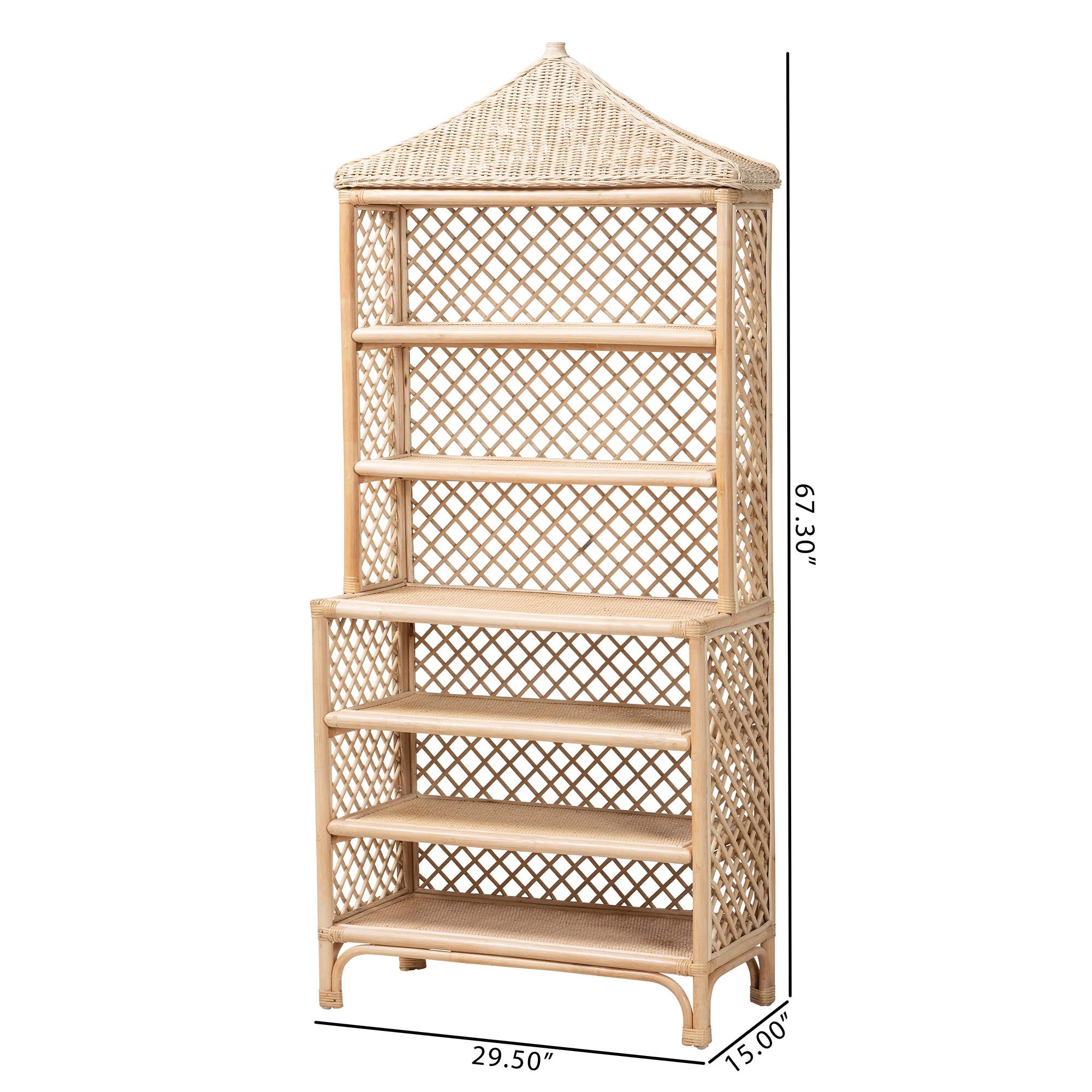 bali & pari Adonis Natural Rattan Display Shelf - Freestanding 6-Tier bookcase with Pagoda Top, Coastal Boho Storage Organizer