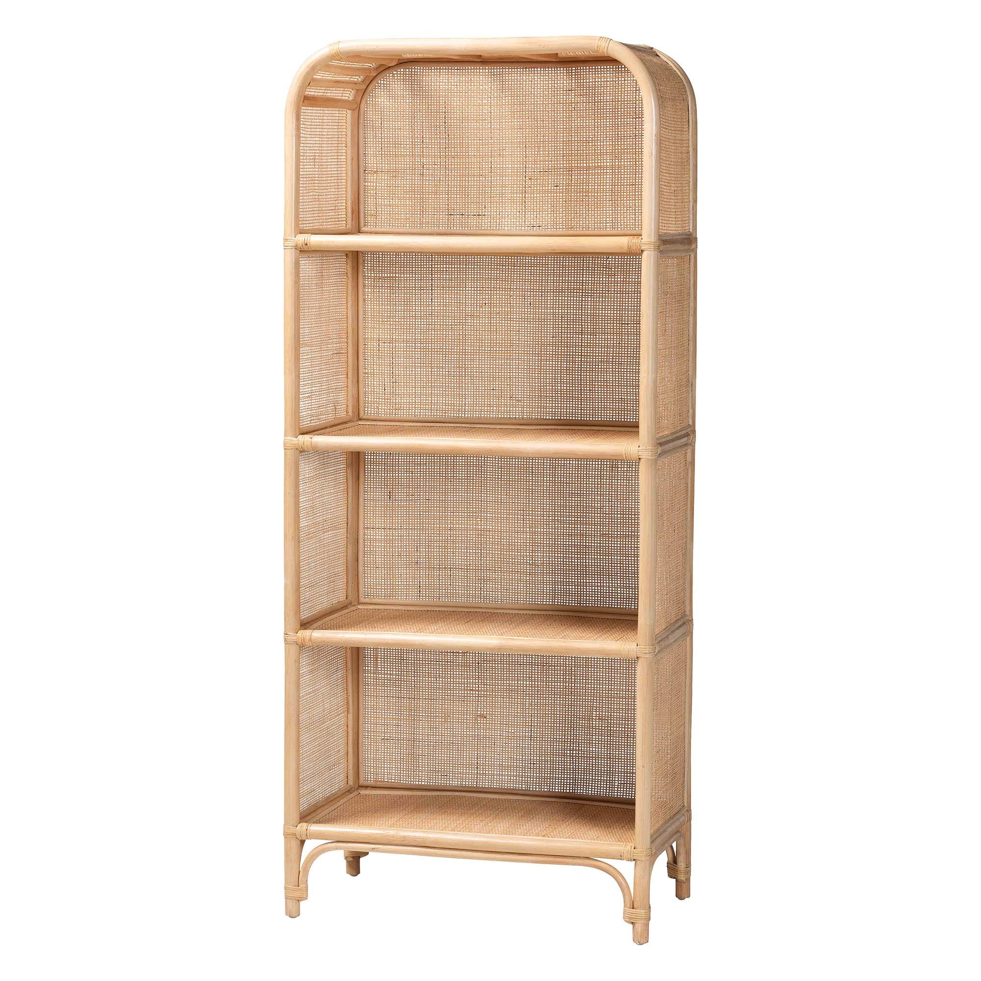 bali & pari Chusi Natural Rattan Decorative Shelf - Handwoven Cane Display Unit with Arched Top, Boho Coastal Storage Rack for Living Room or Bedroom
