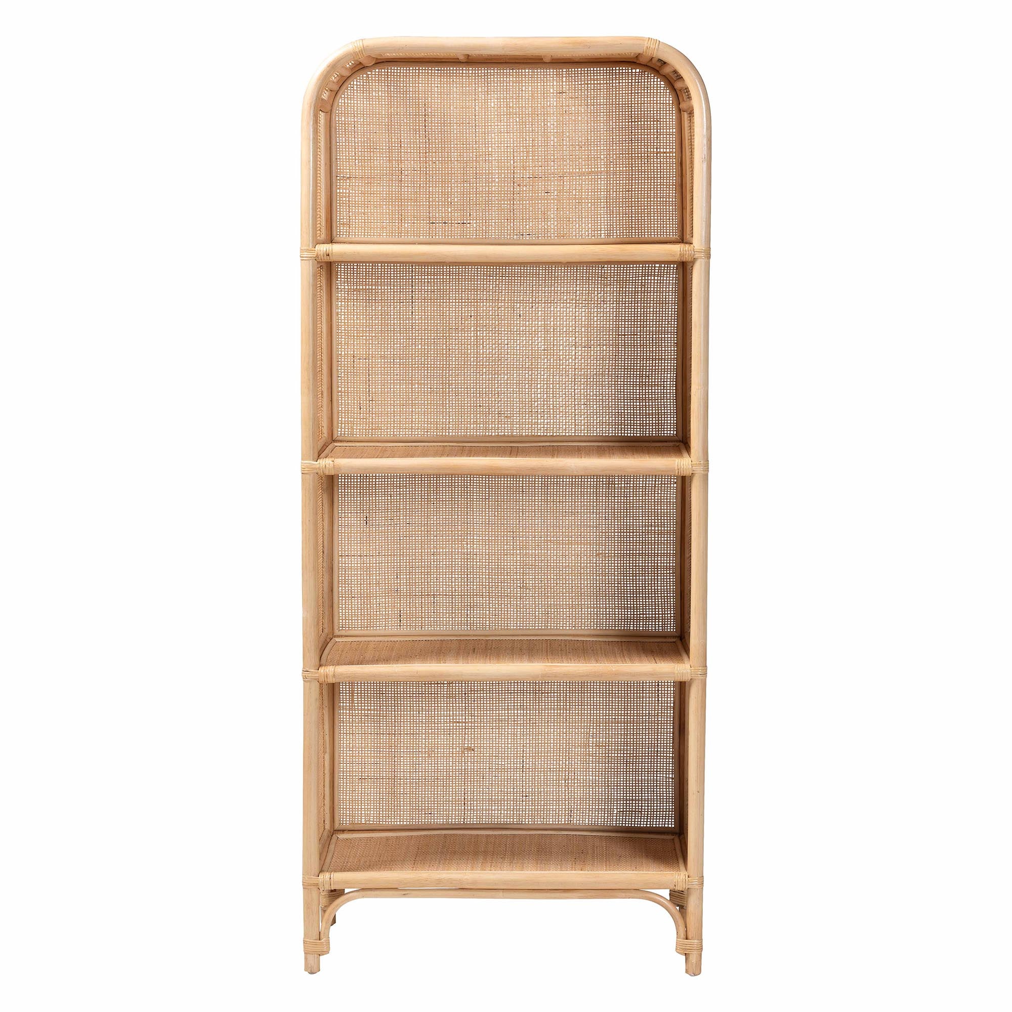 bali & pari Chusi Natural Rattan Decorative Shelf - Handwoven Cane Display Unit with Arched Top, Boho Coastal Storage Rack for Living Room or Bedroom
