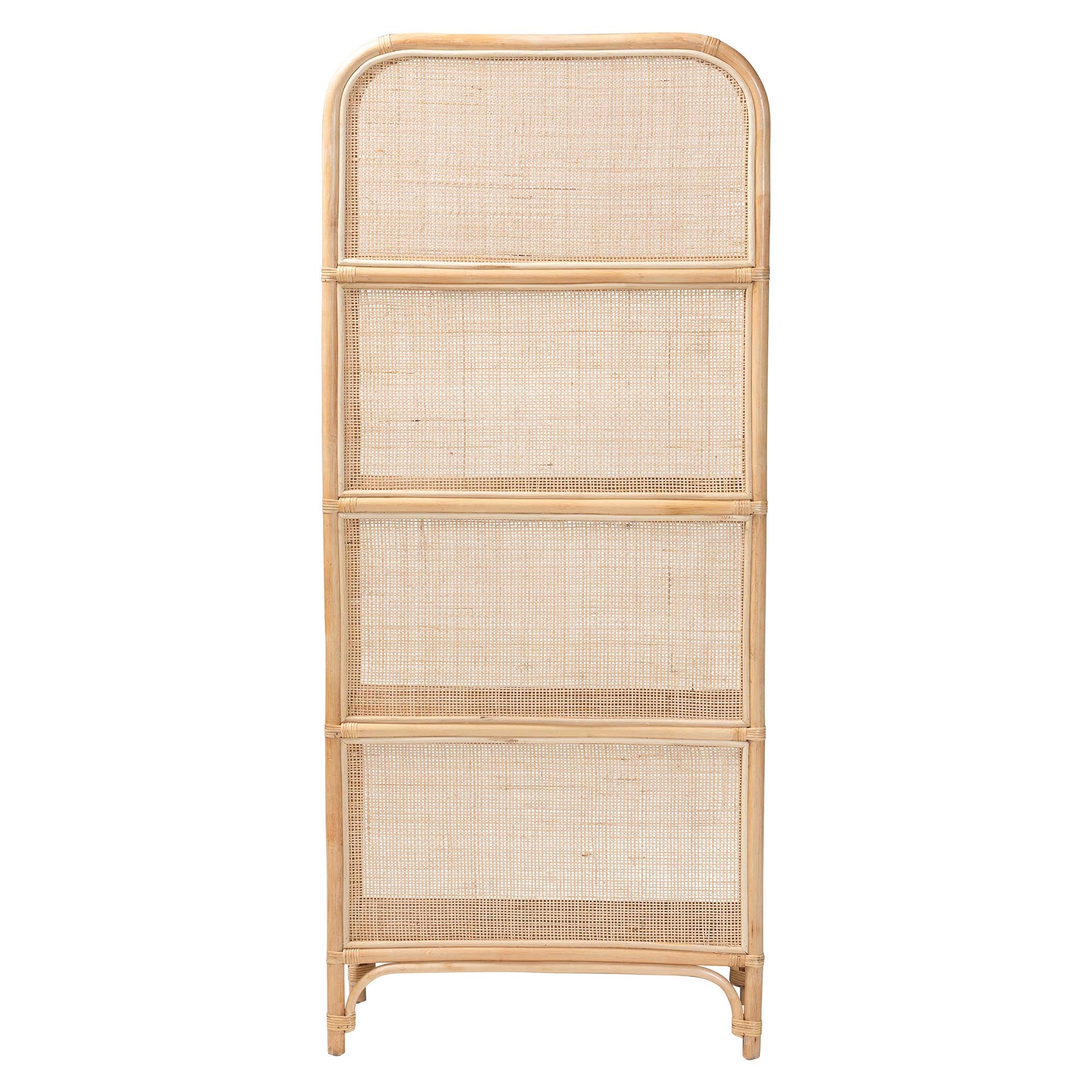 bali & pari Chusi Natural Rattan Decorative Shelf - Handwoven Cane Display Unit with Arched Top, Boho Coastal Storage Rack for Living Room or Bedroom