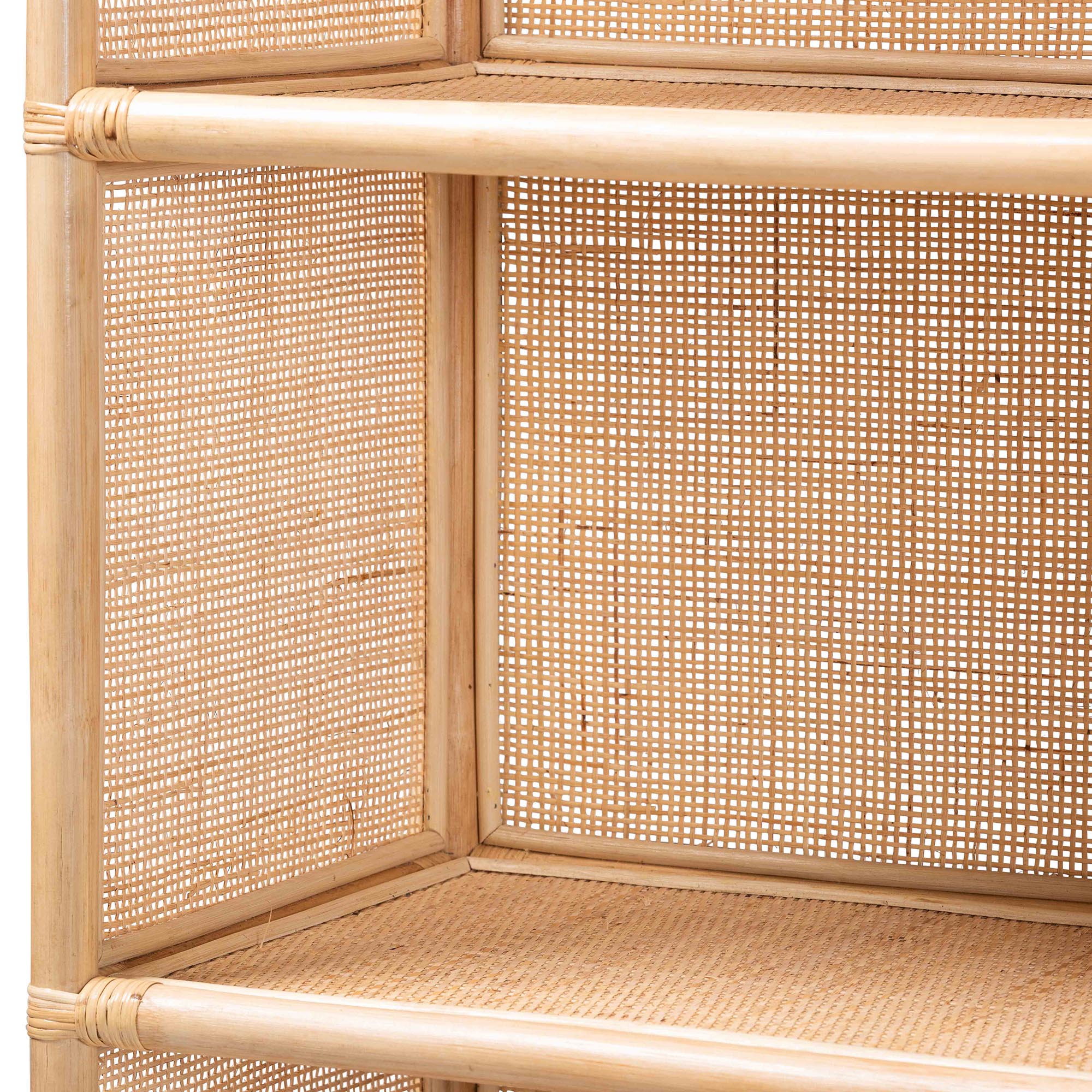 bali & pari Chusi Natural Rattan Decorative Shelf - Handwoven Cane Display Unit with Arched Top, Boho Coastal Storage Rack for Living Room or Bedroom