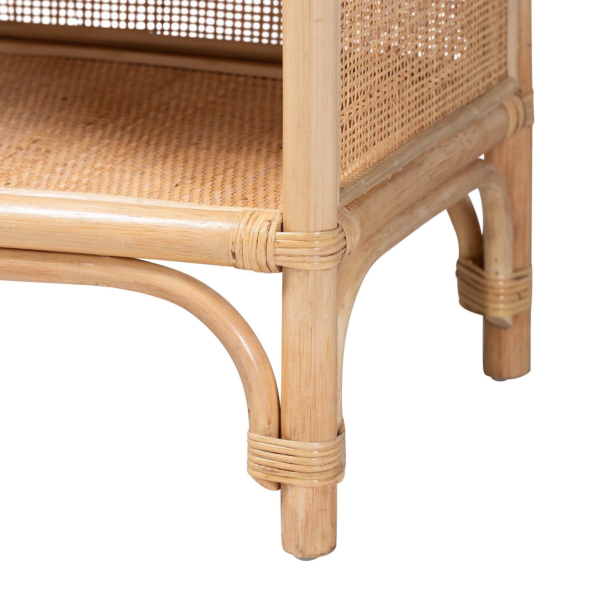 bali & pari Chusi Natural Rattan Decorative Shelf - Handwoven Cane Display Unit with Arched Top, Boho Coastal Storage Rack for Living Room or Bedroom