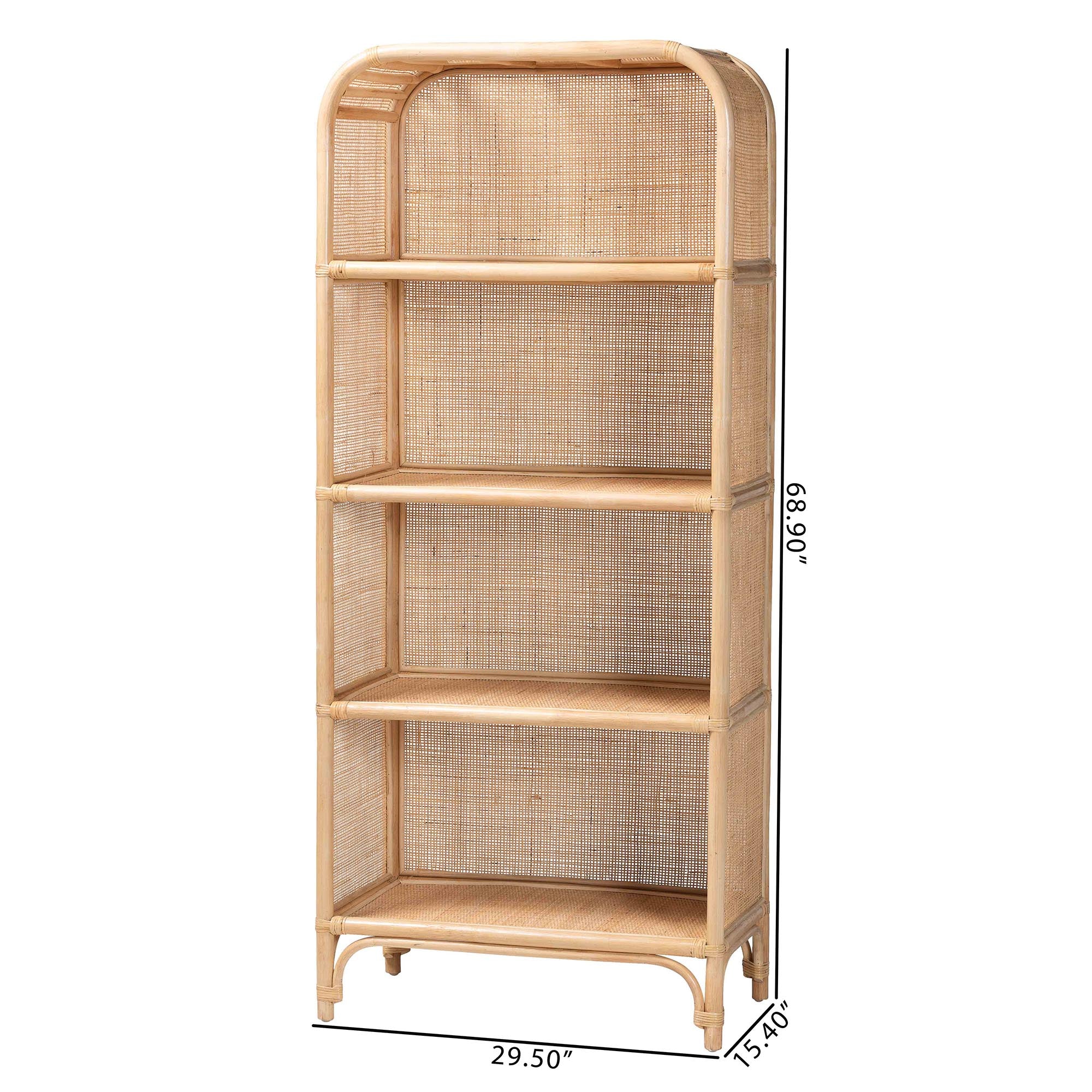 bali & pari Chusi Natural Rattan Decorative Shelf - Handwoven Cane Display Unit with Arched Top, Boho Coastal Storage Rack for Living Room or Bedroom