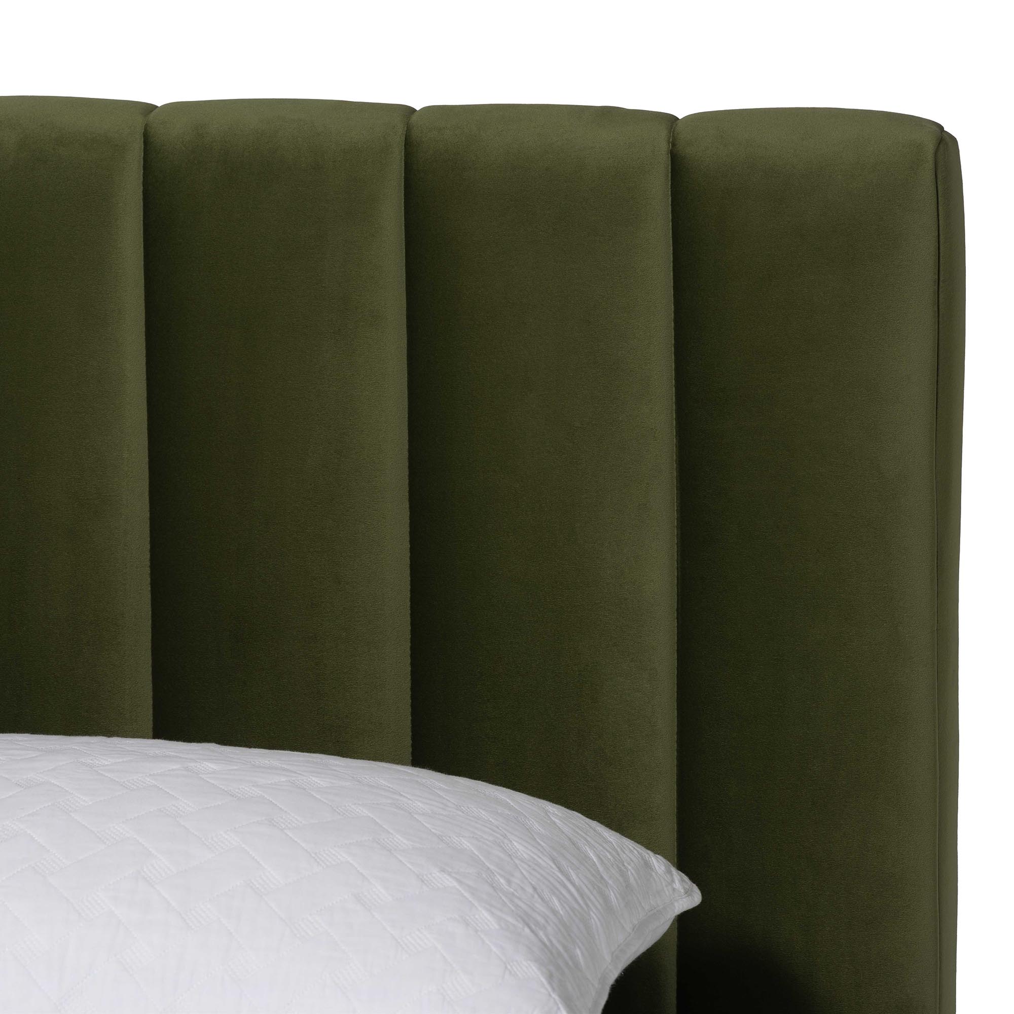 Baxton Studio Granger Velvet Upholstered Platform Bed with Channel Tufted Headboard, Modern Low Profile Bed Frame, Moss Green, Queen