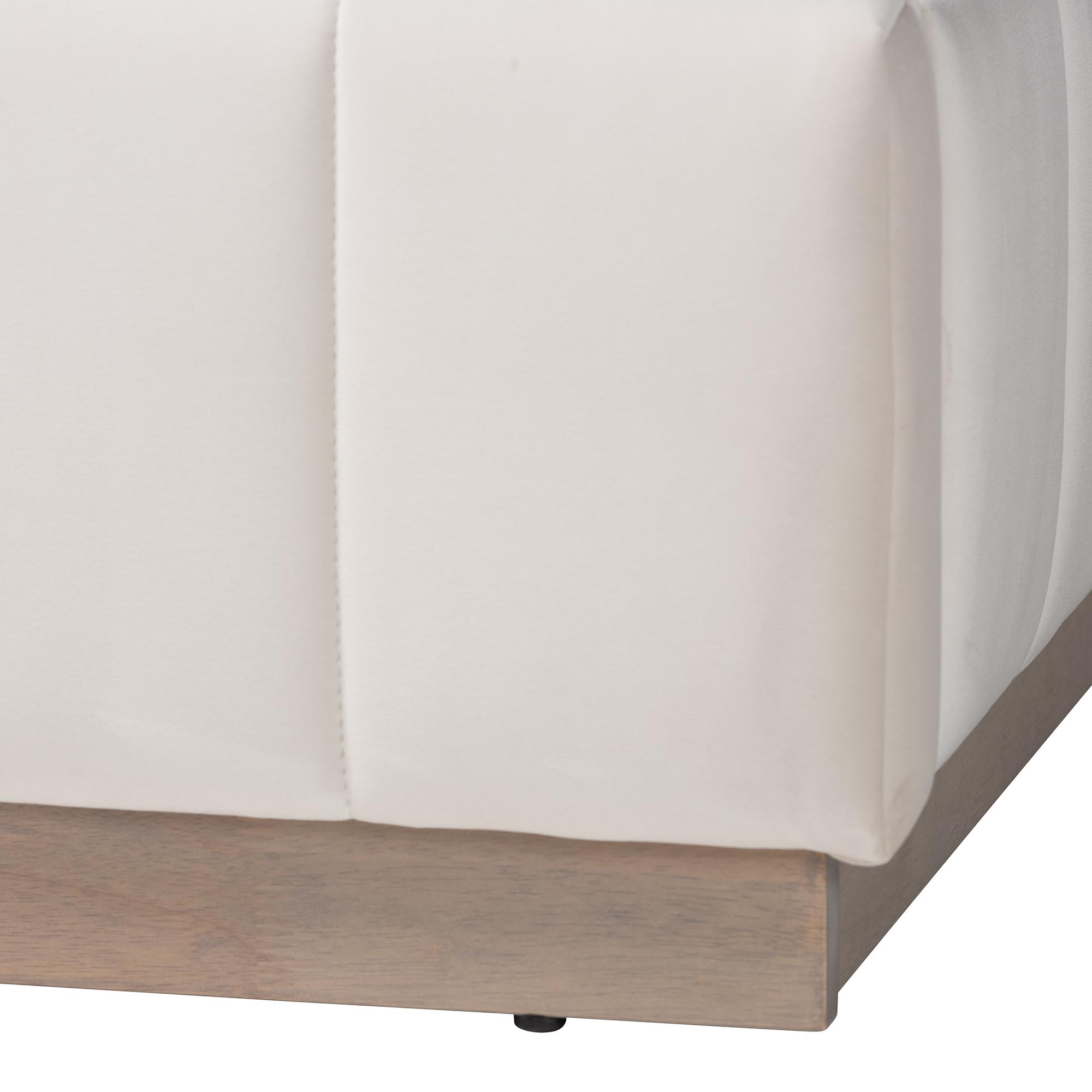 Baxton Studio Granger Velvet Upholstered Platform Bed with Channel Tufted Headboard, Modern Low Profile Bed Frame, Alabaster White, Queen