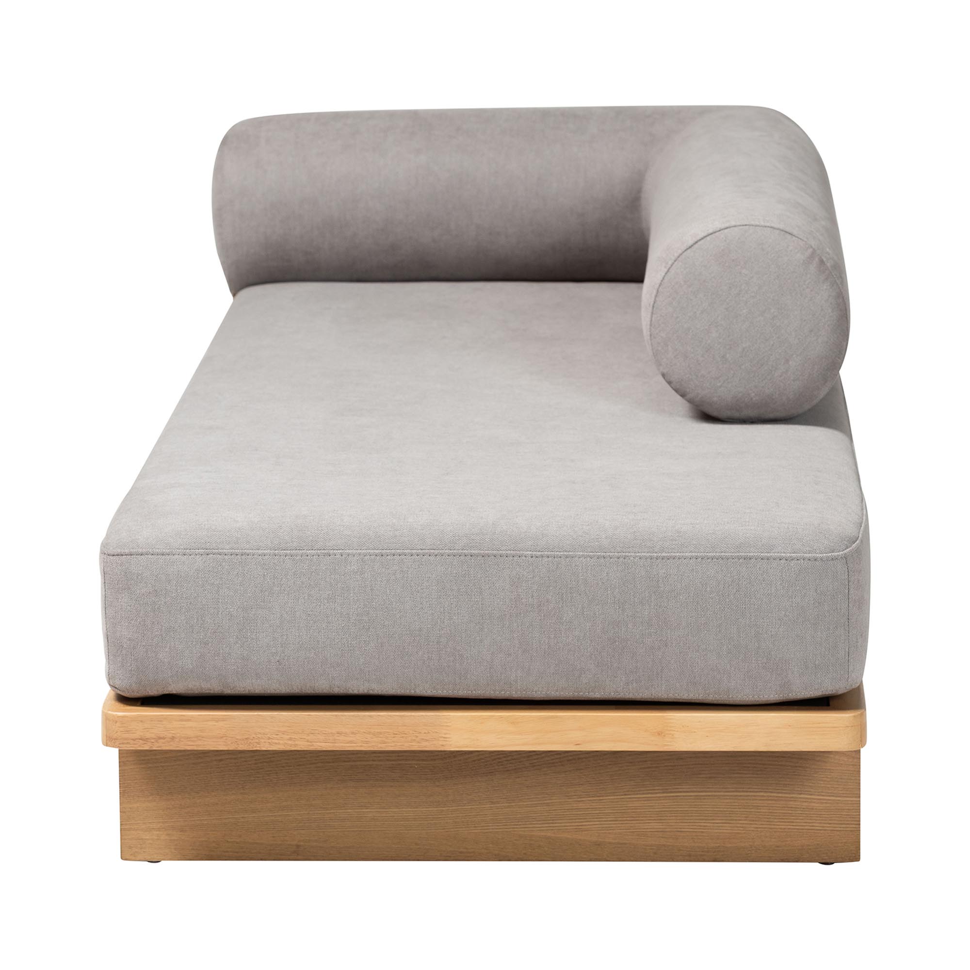 Baxton Studio Bertille Left-Arm Chaise Lounge with Solid Wood Base - Minimalist Sofa Daybed with Grey Fabric Cushion and Bolster Pillow for Living Room or Bedroom Decor