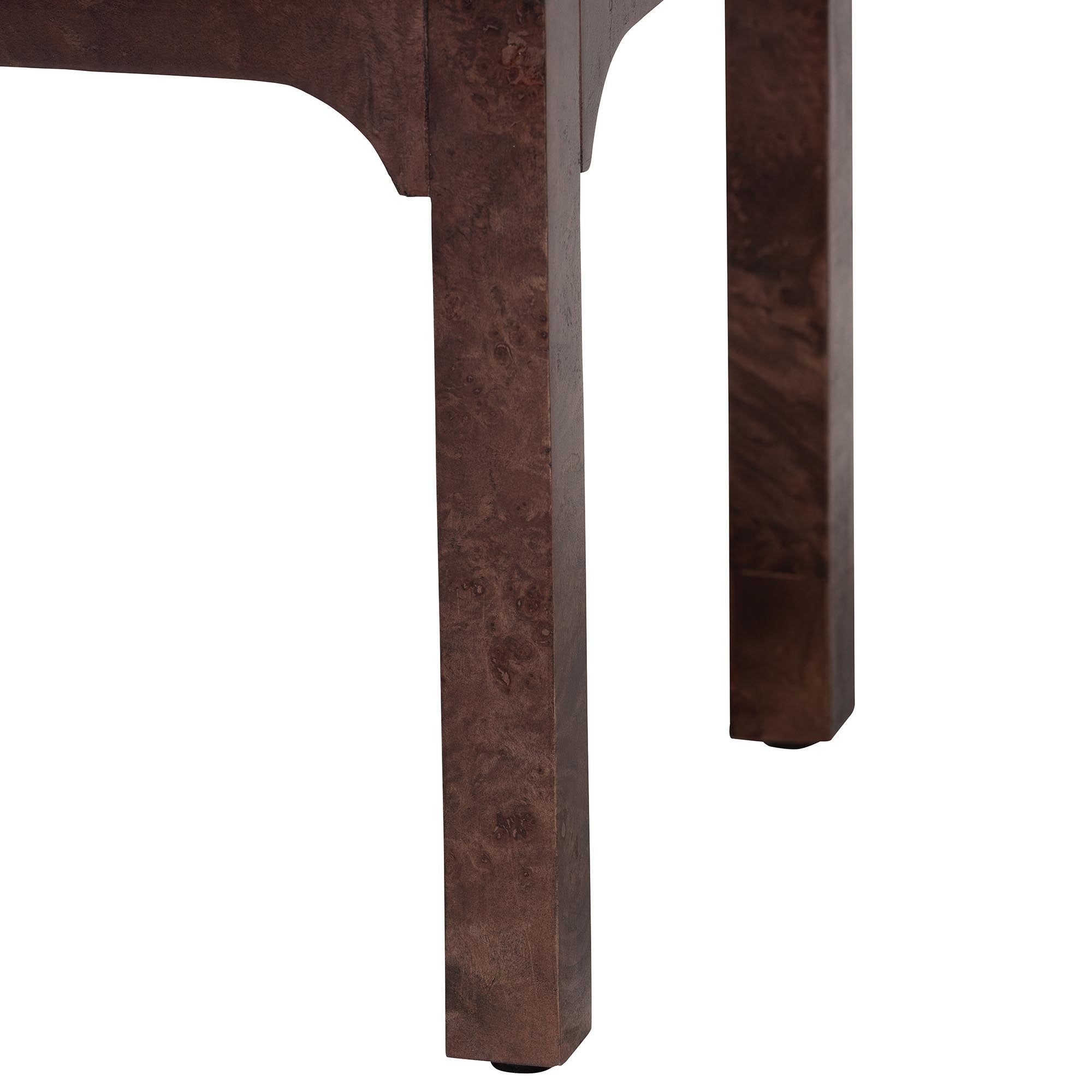 bali & pari Kayla Real Burl Wood Nightstand in Dark Walnut Brown - Modern Bedside Table with Two Drawers and Cutout Handle Design