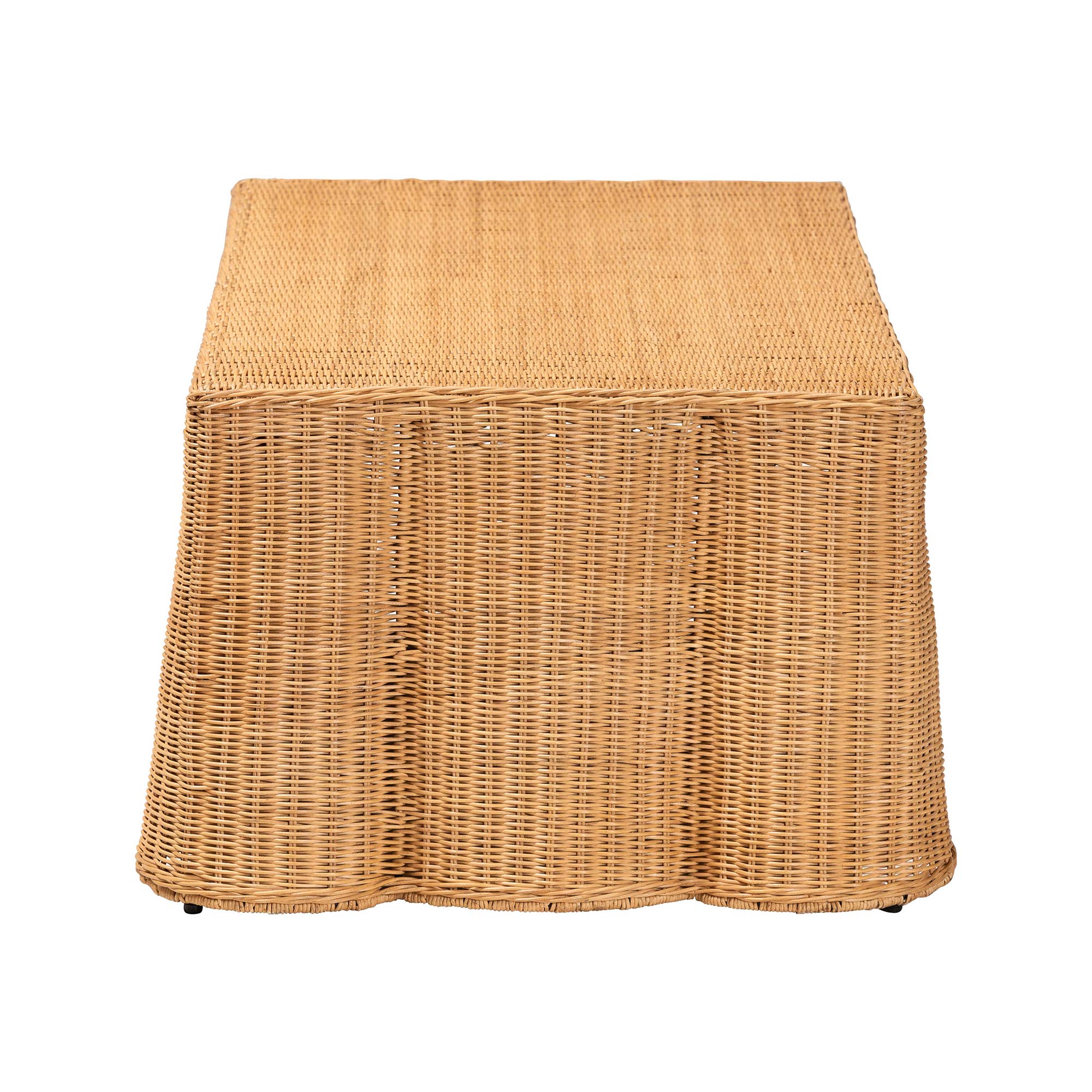 bali & pari Palm Scalloped Rattan Coffee Table - Handwoven Wicker Rectangle Accent Table for Living Room, Patio or Sunroom, Coastal Boho Style, Light Honey