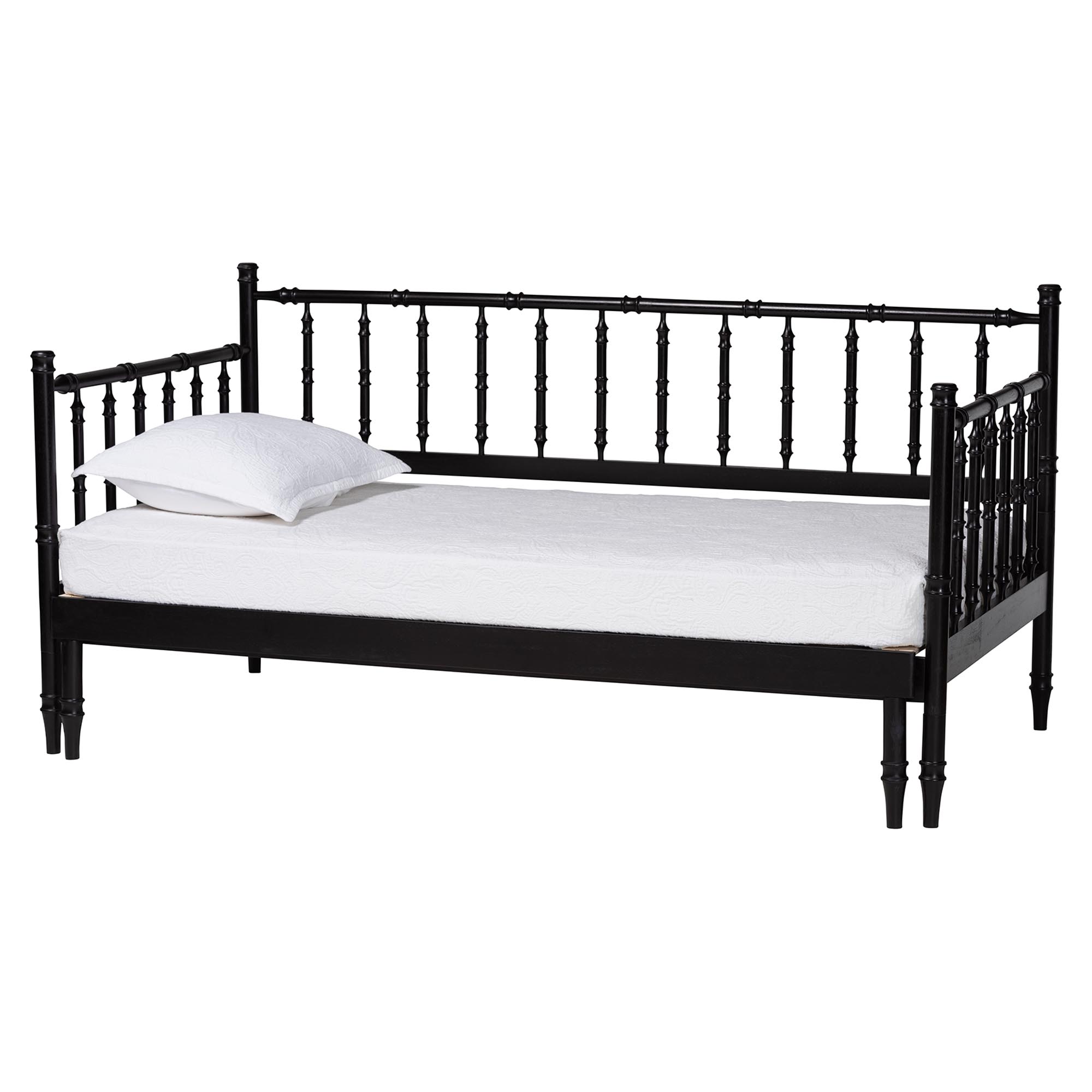 Baxton Studio Marisela Twin-To-King Expandable Daybed - Wood Spindle Bed Frame with Bamboo-Inspired Posts, Modern Transitional Bedroom Furniture