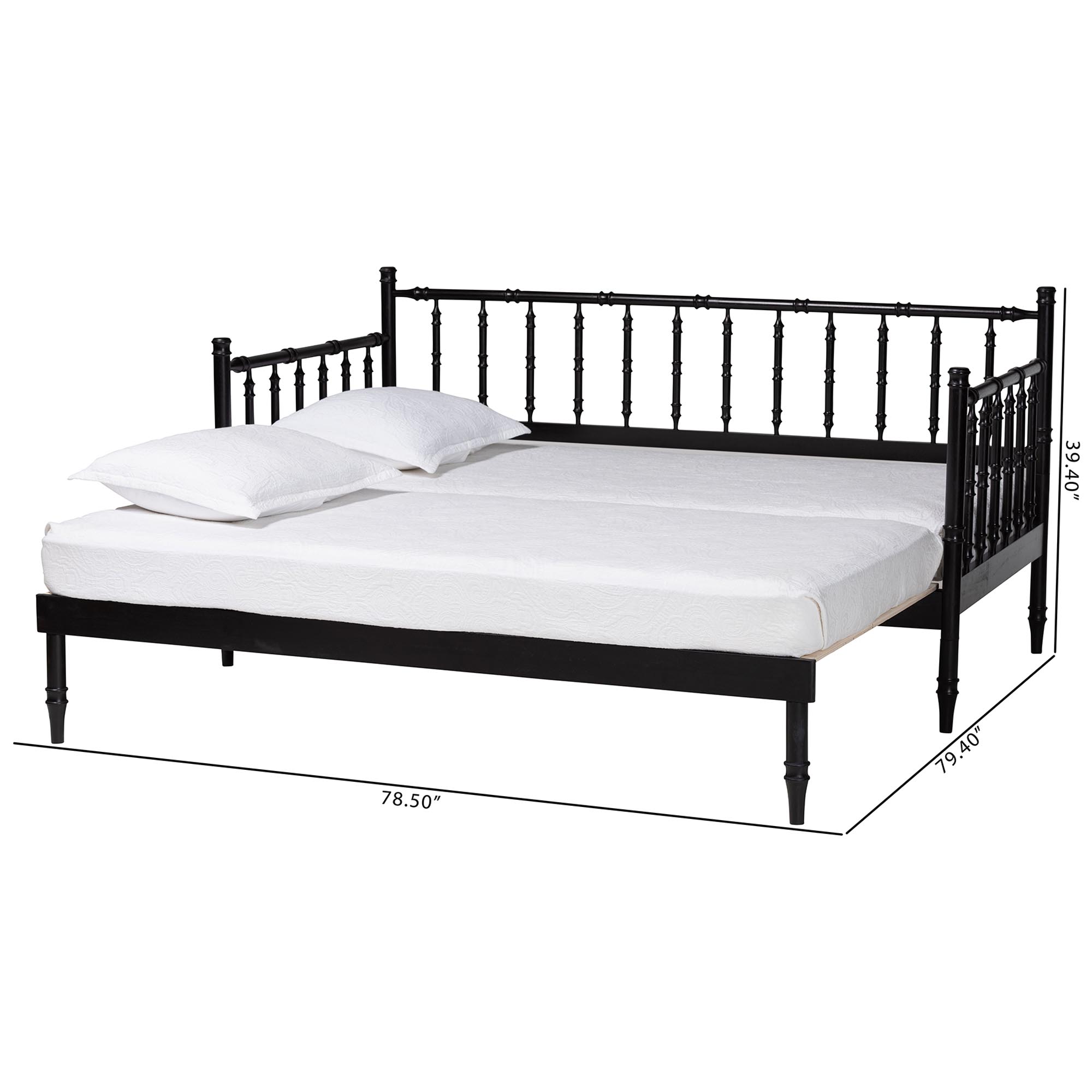 Baxton Studio Marisela Twin-To-King Expandable Daybed - Wood Spindle Bed Frame with Bamboo-Inspired Posts, Modern Transitional Bedroom Furniture