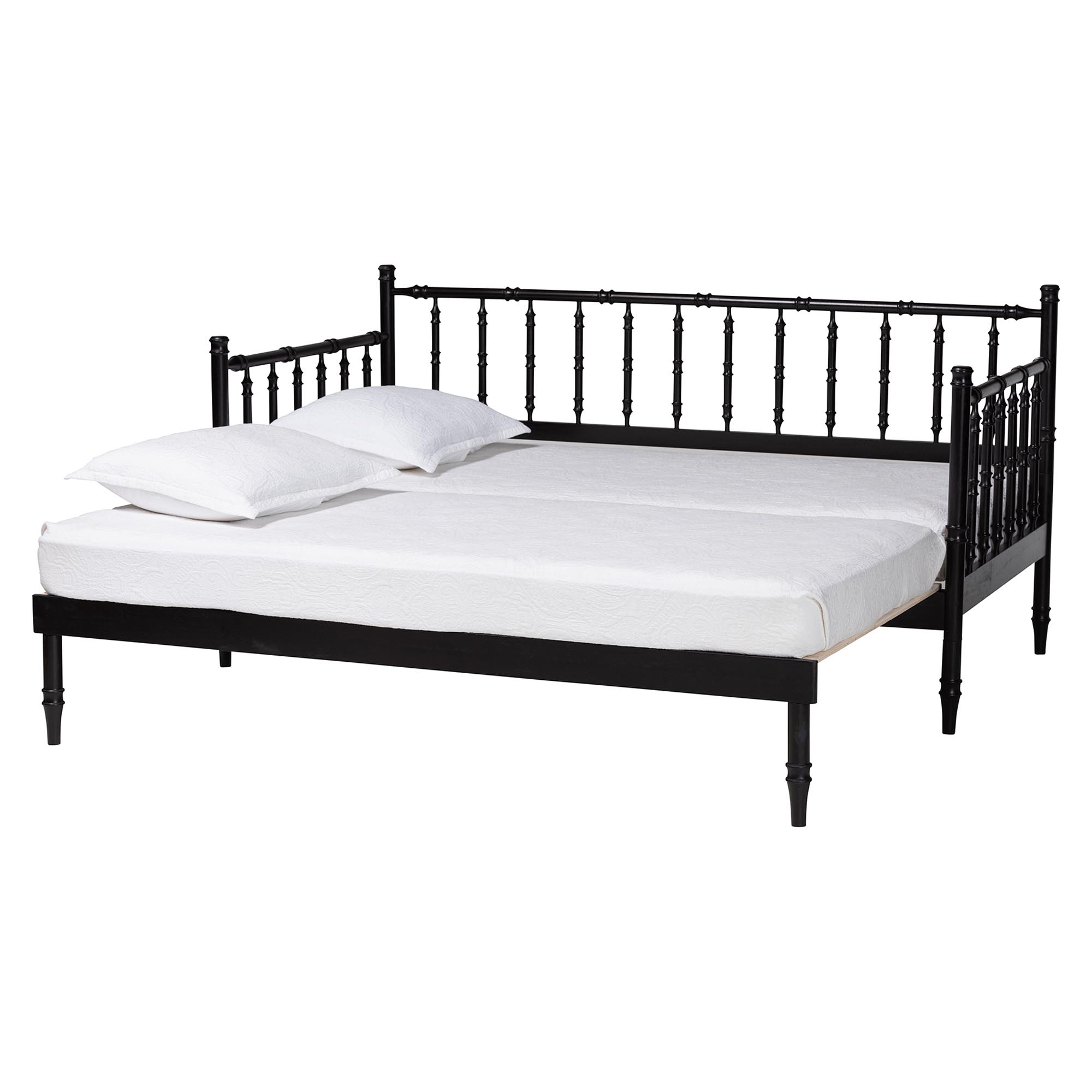Baxton Studio Marisela Twin-To-King Expandable Daybed - Wood Spindle Bed Frame with Bamboo-Inspired Posts, Modern Transitional Bedroom Furniture