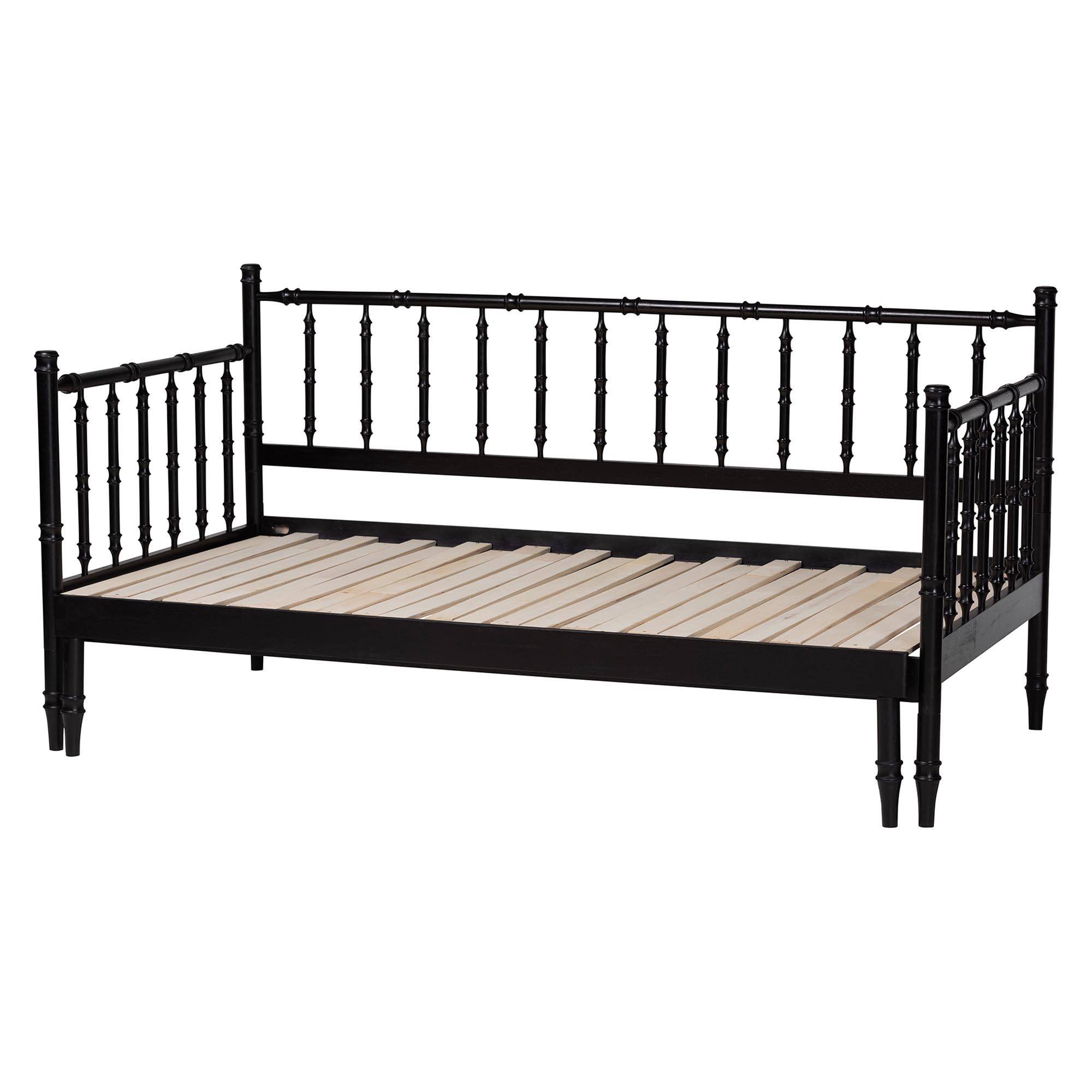 Baxton Studio Marisela Twin-To-King Expandable Daybed - Wood Spindle Bed Frame with Bamboo-Inspired Posts, Modern Transitional Bedroom Furniture