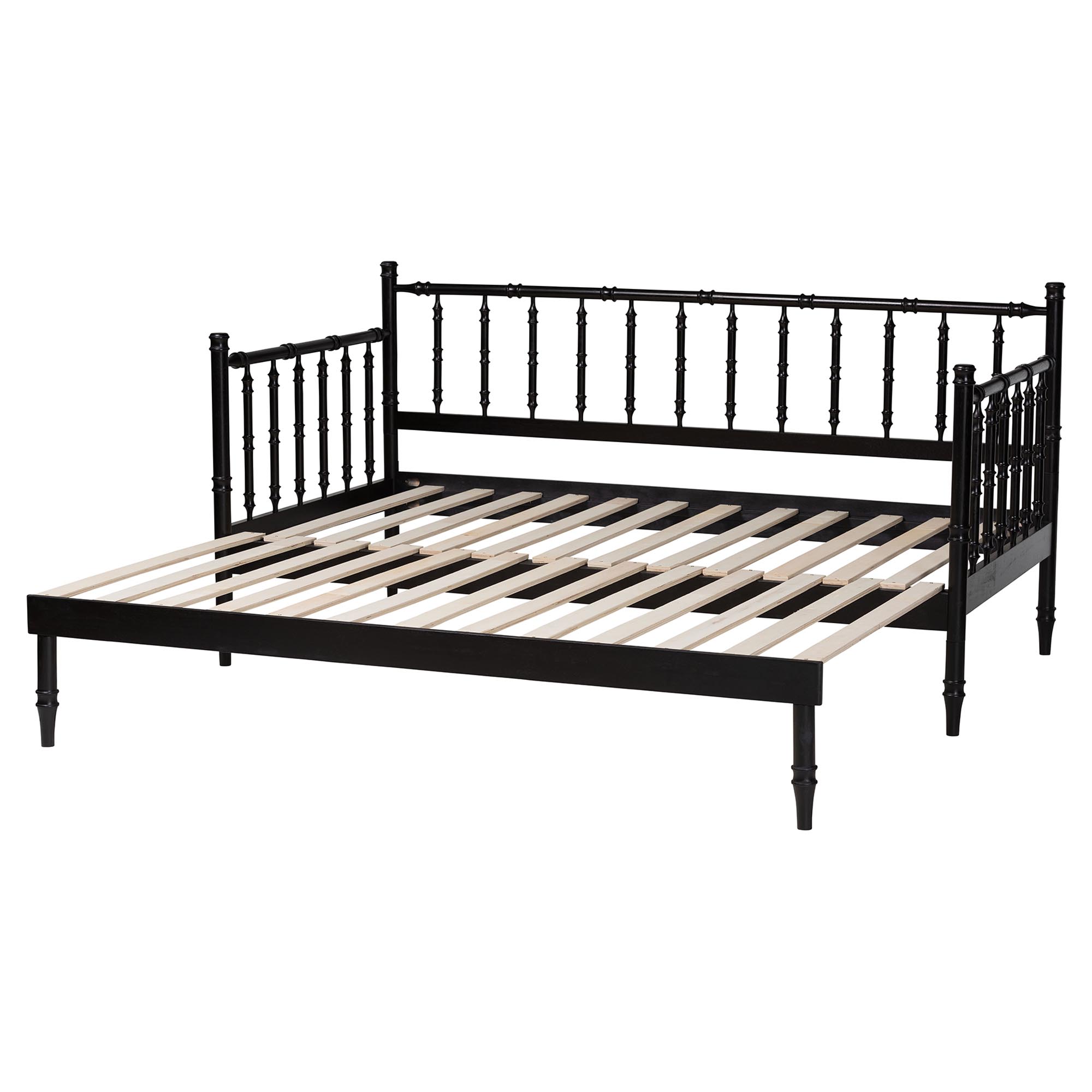 Baxton Studio Marisela Twin-To-King Expandable Daybed - Wood Spindle Bed Frame with Bamboo-Inspired Posts, Modern Transitional Bedroom Furniture