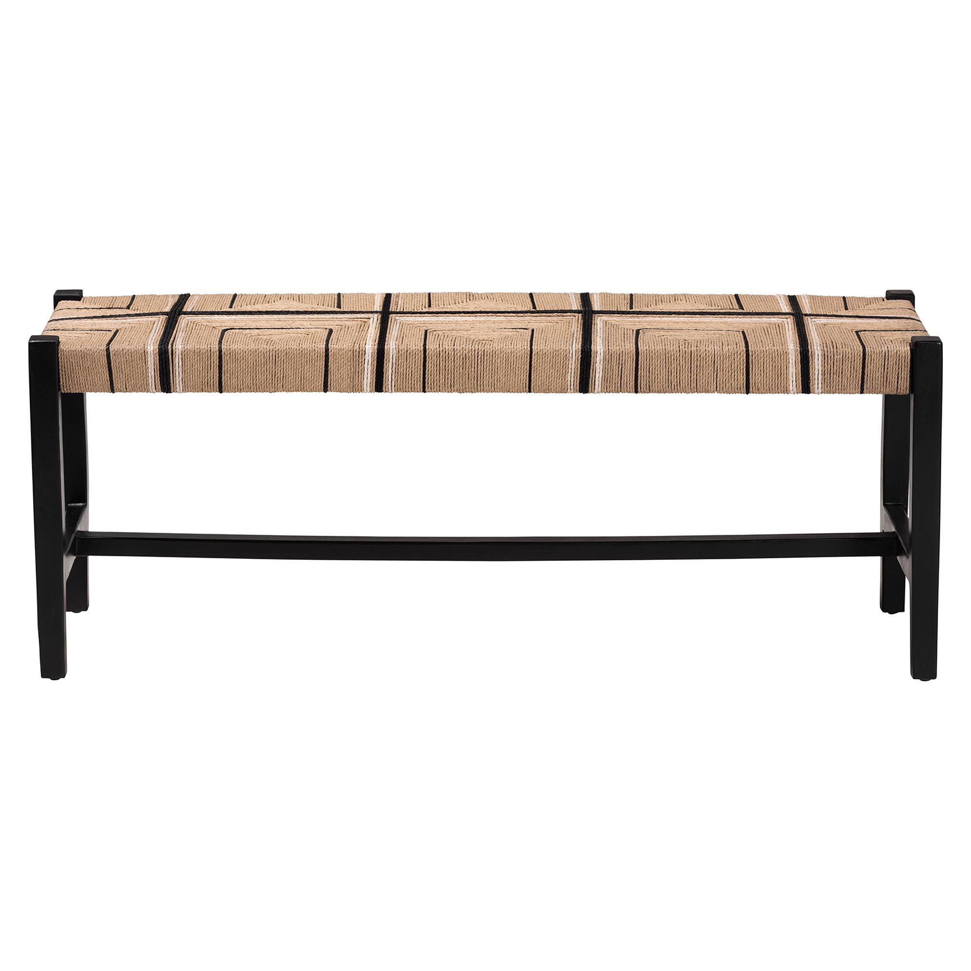 bali & pari Prita Woven Paper Loom Bench with Mahogany Wood Frame - Handcrafted Accent Seating for Dining Room or Entryway, Black