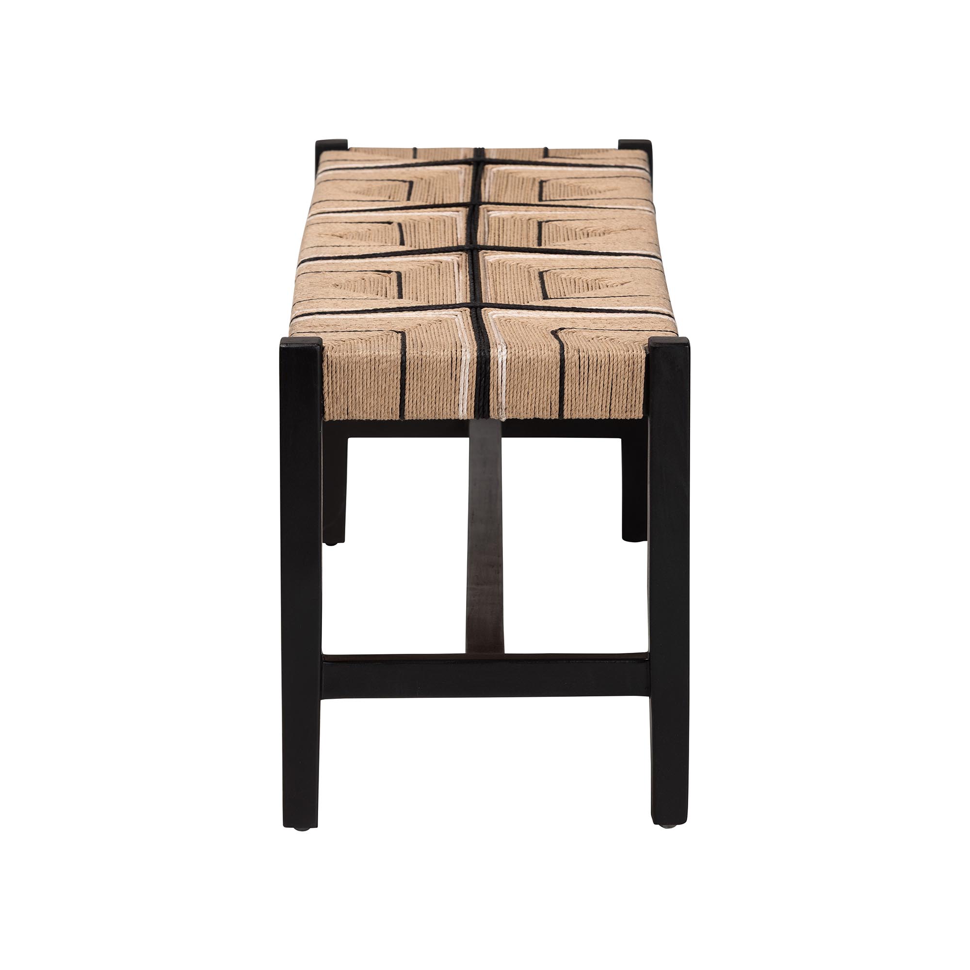 bali & pari Prita Woven Paper Loom Bench with Mahogany Wood Frame - Handcrafted Accent Seating for Dining Room or Entryway, Black