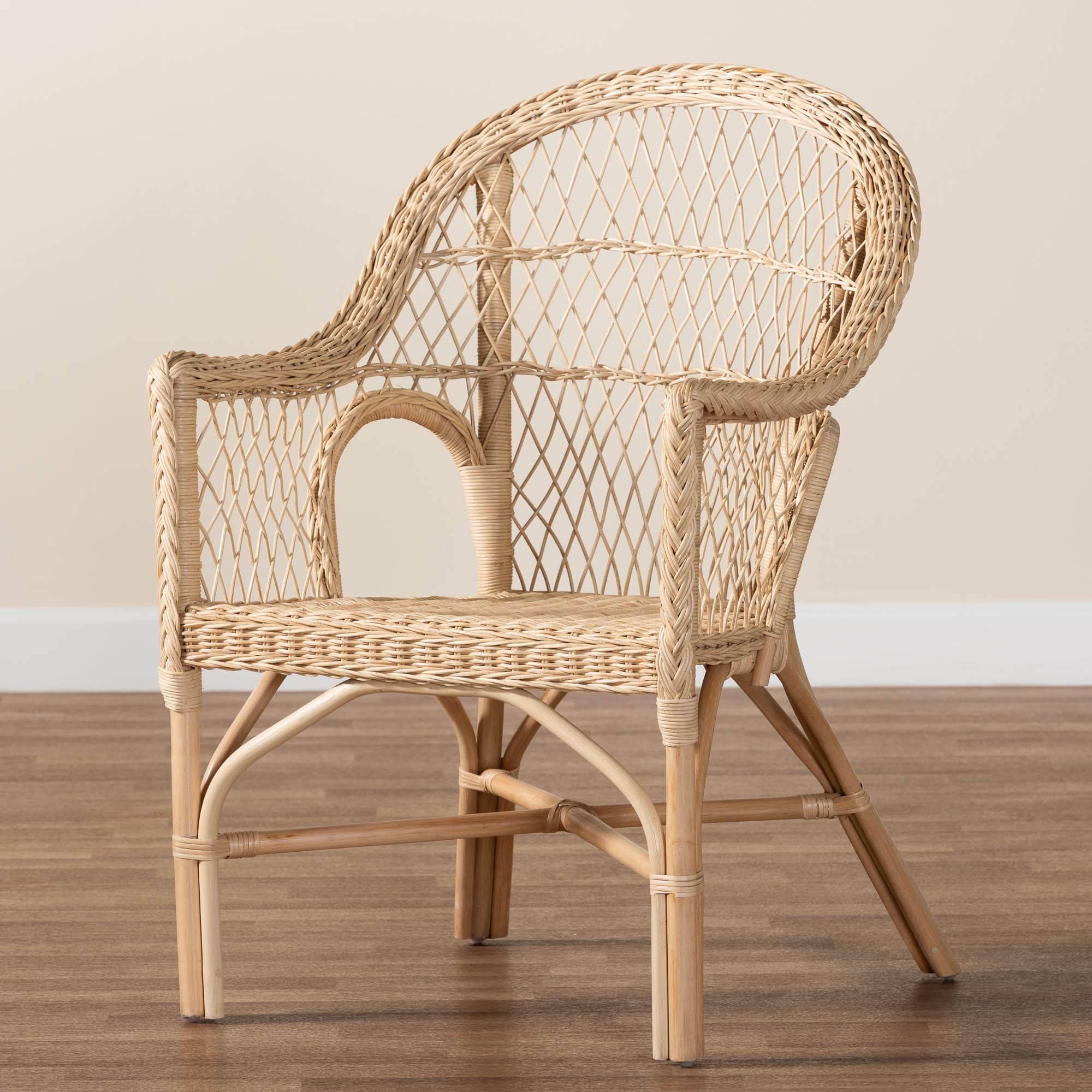 bali & pari Zaira Modern Bohemian Natural Rattan Arm Chair