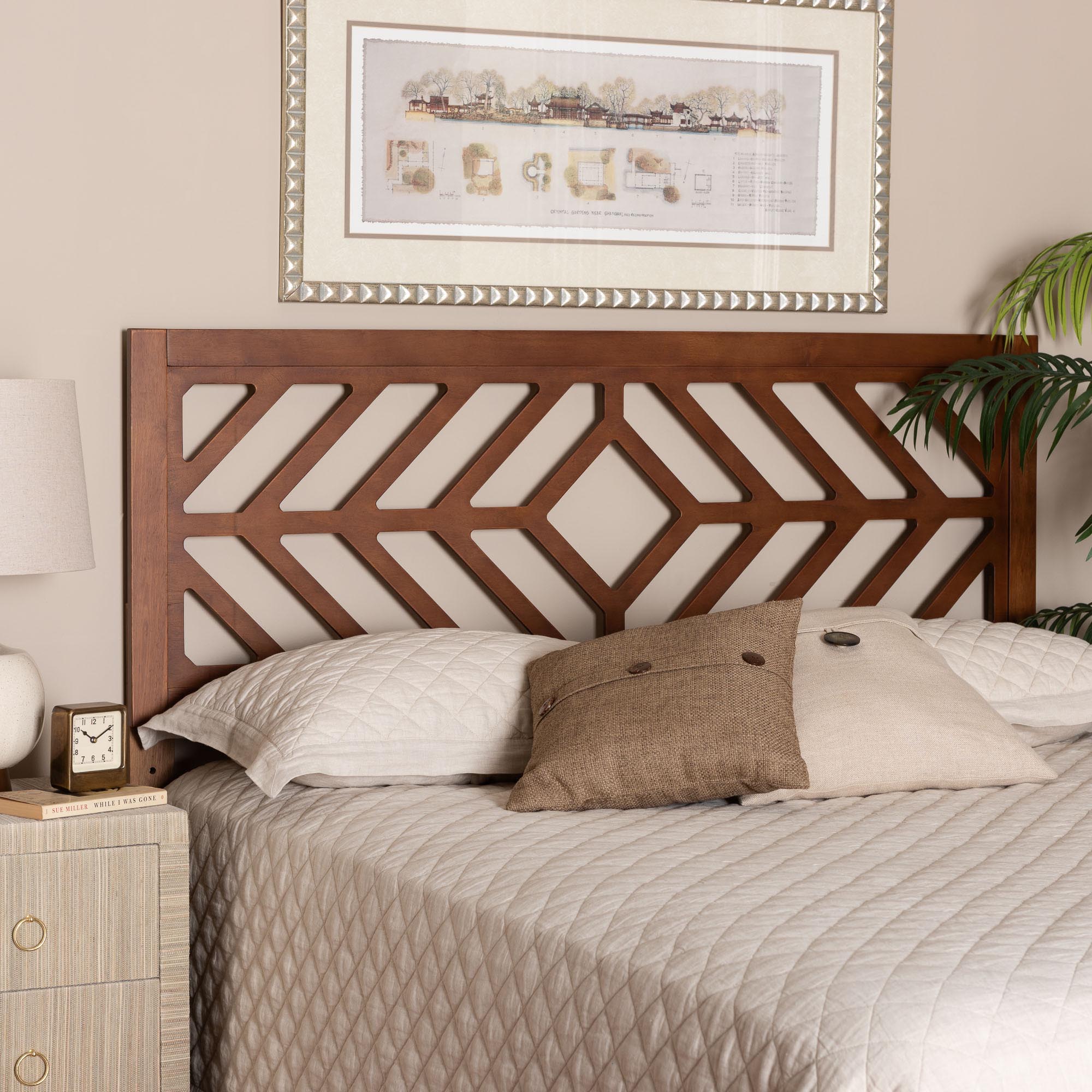 Baxton Studio Olsen Wood Headboard with Geometric Cutout Design - Modern Decorative Panel for Bed Frame, Contemporary Bedroom Accent with Adjustable Height, Queen